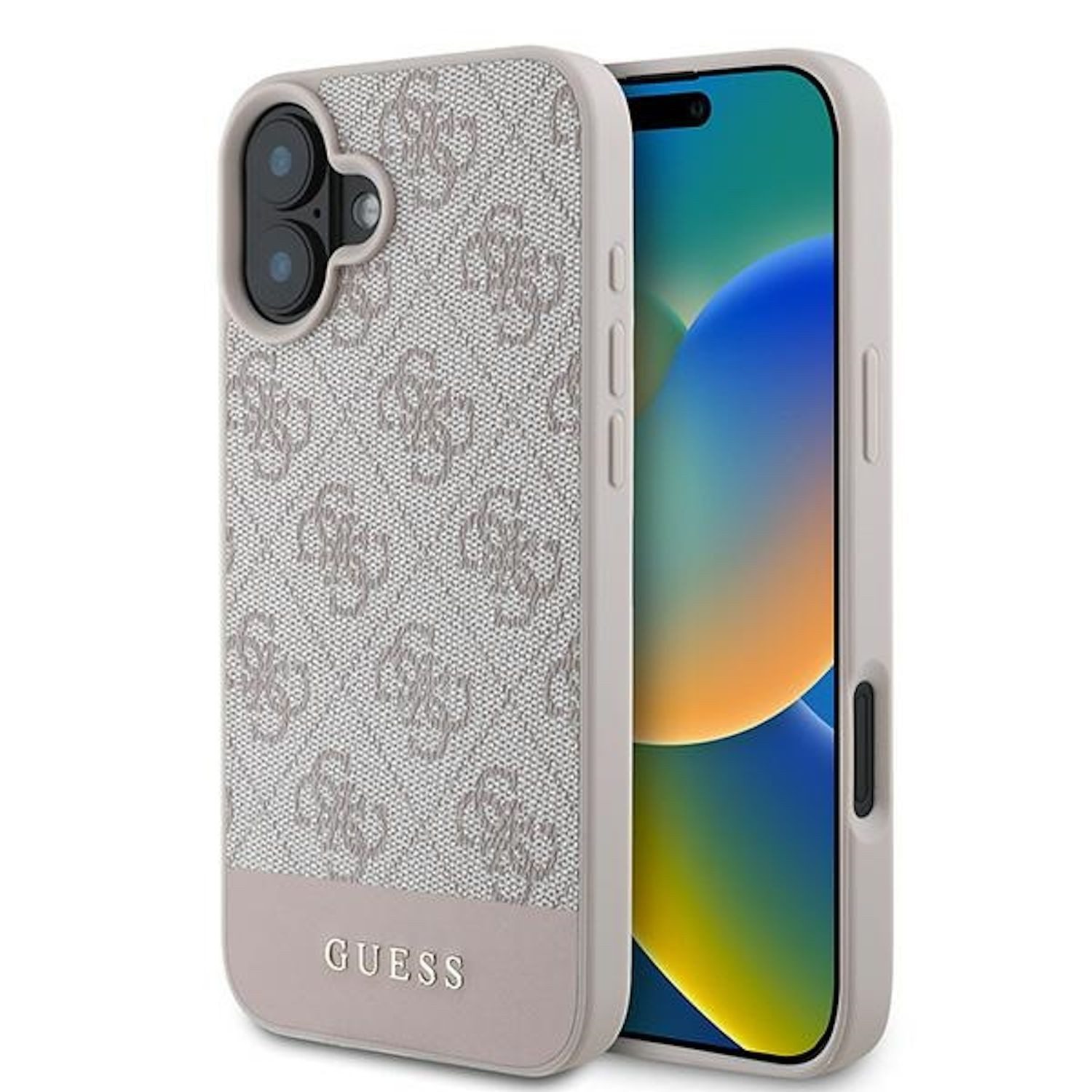 Smartphone-Hülle GUESS Apple iPhone 16 Plus Hardcase Design 4G Bottom Stripe Hülle Pink