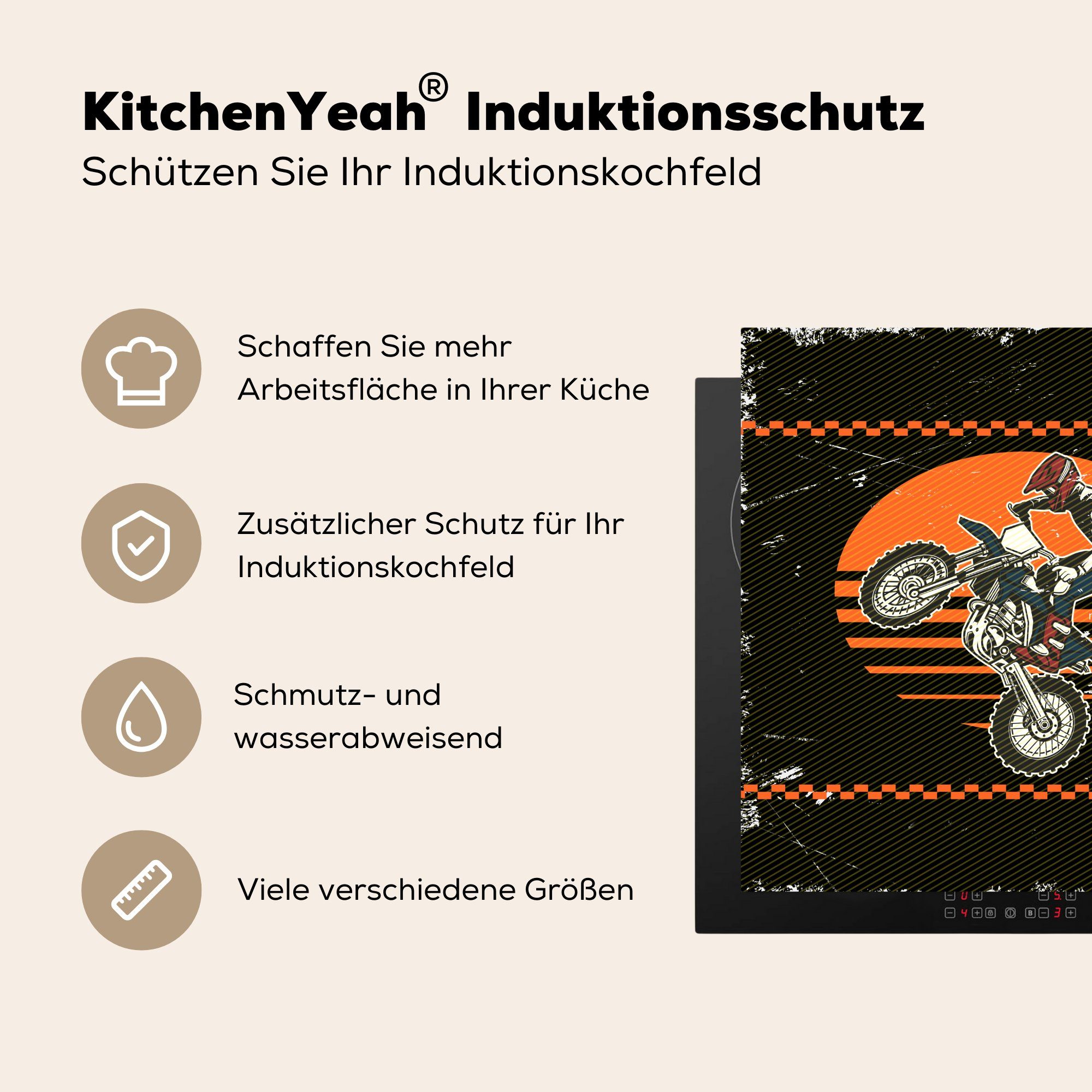 MuchoWow Herdblende-/Abdeckplatte Jahrgang tlg), Design, - Motorrad Vinyl, für Ceranfeldabdeckung, Arbeitsplatte küche cm, - 78x78 (1