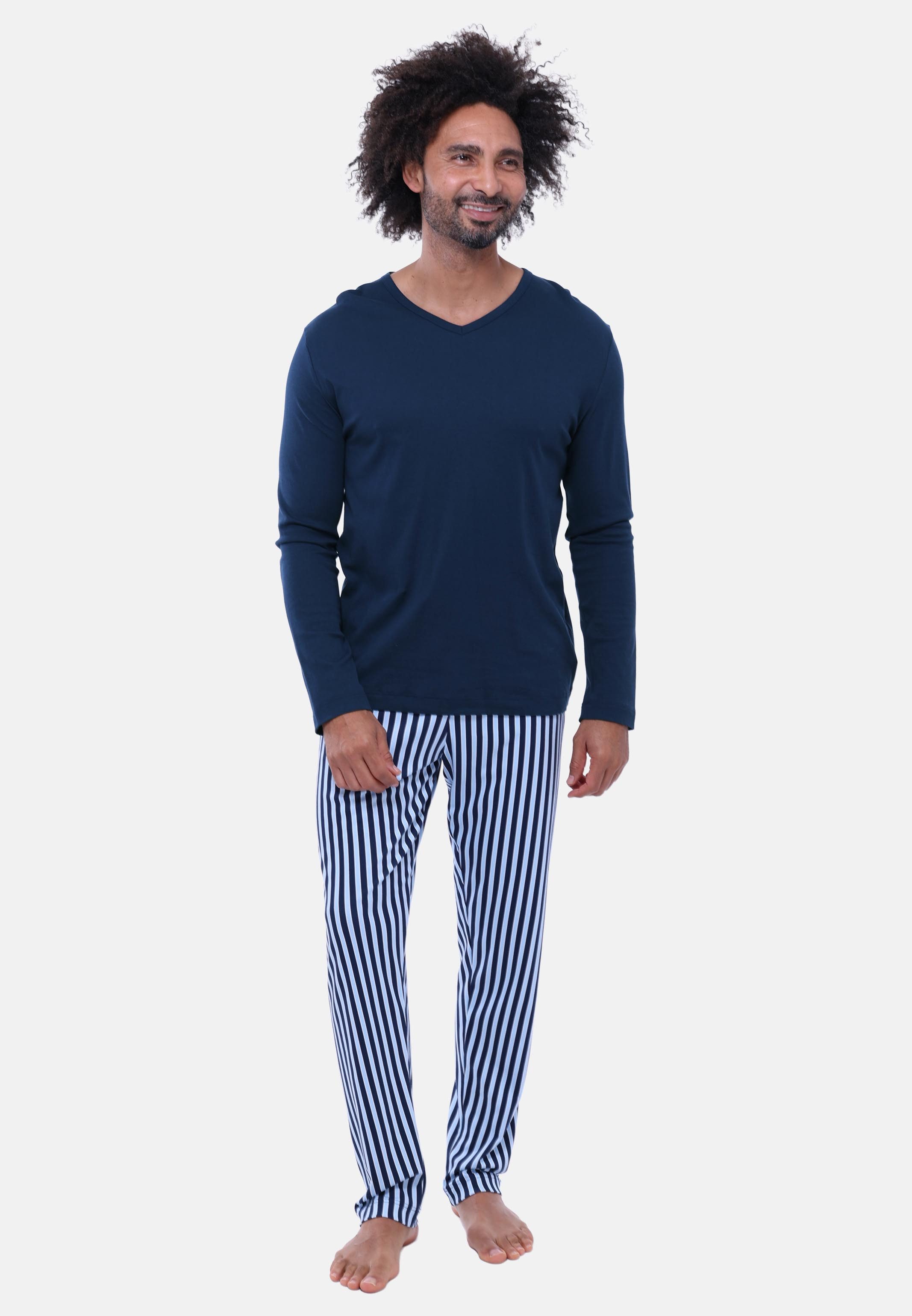 Mey Pyjama Graphic Stripes (Set, 2 tlg) Schlafanzug - Baumwolle - Atmungsaktiv - Lange Hose mit Streifenmuster