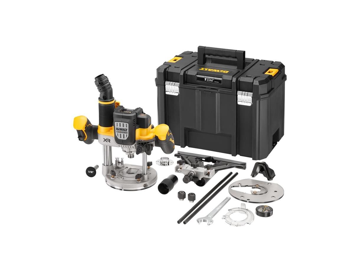 DeWalt Oberfräse 18 V (Basisv), 18 in V, (Set), 1.600W, Sanftanlauf, ink.l Parallelanschlag, max. Fräs-Ø: 63 mm
