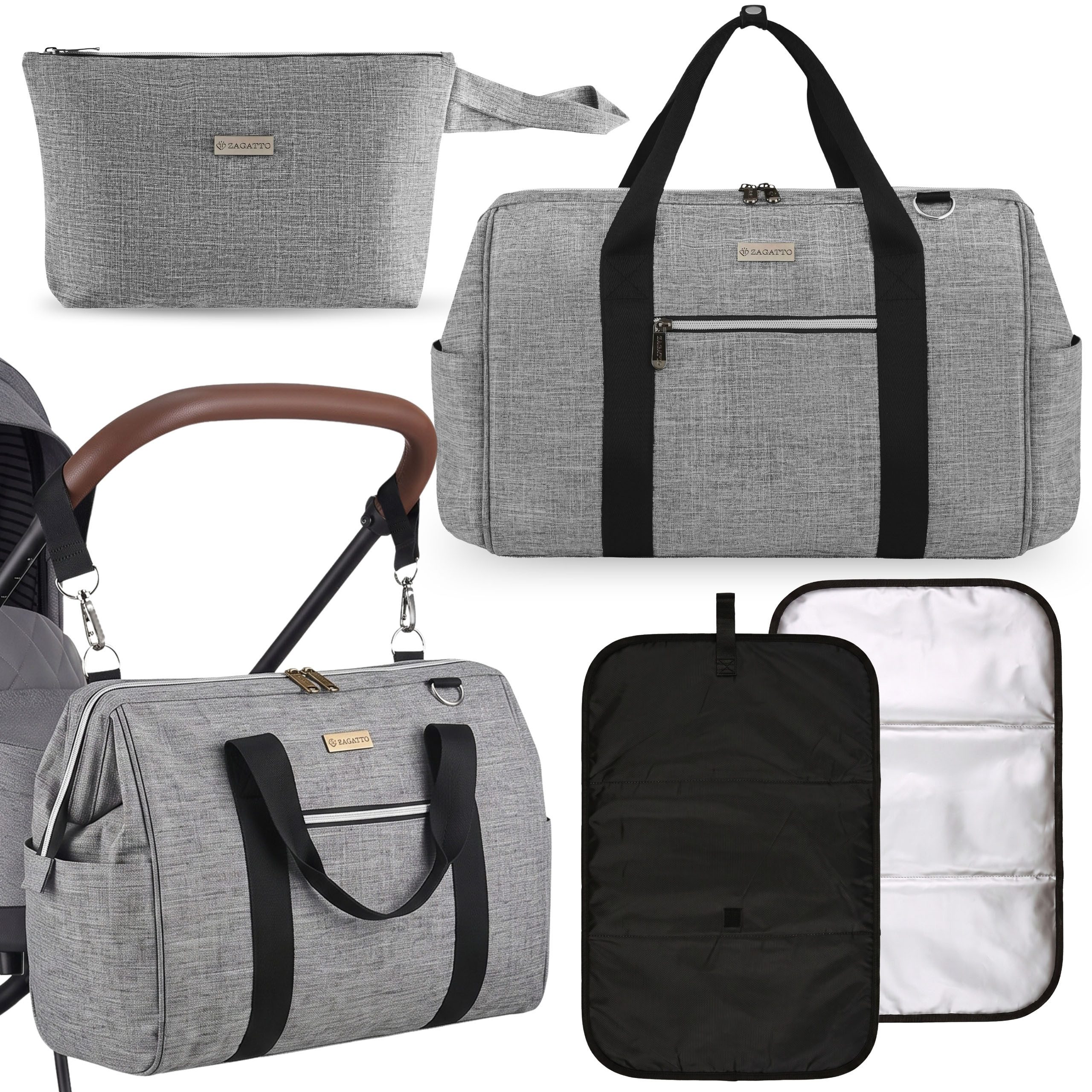 Sarcia.eu Kinderwagen-Tasche ZAGATTO 3-in-1-Kinderwagentasche mit Kulturtasche und Wickelunterlage