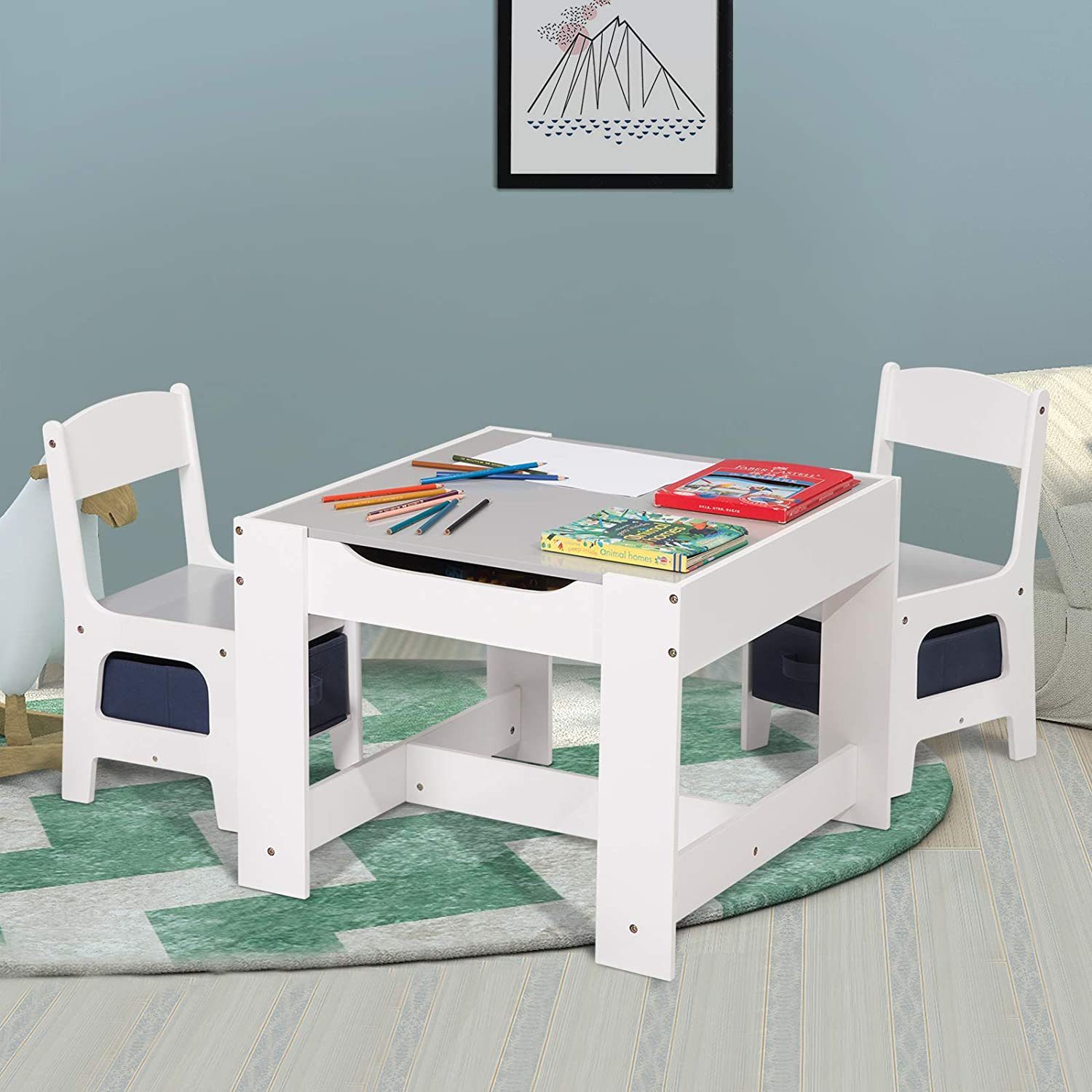 abnehmbar (3-tlg), EUGAD Tischplatte Kindersitzgruppe, mit Stauraum, Weiß