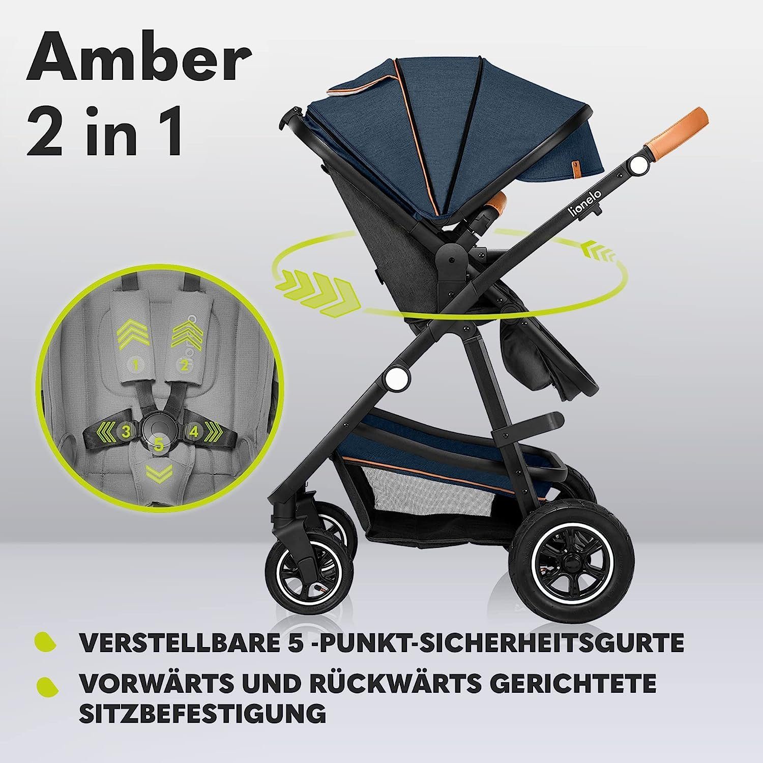 Schutzüberzug Dunkelblau 2in1 Kombi-Kinderwagen Regenschutz Moskitonetz Amber, Tasche lionelo