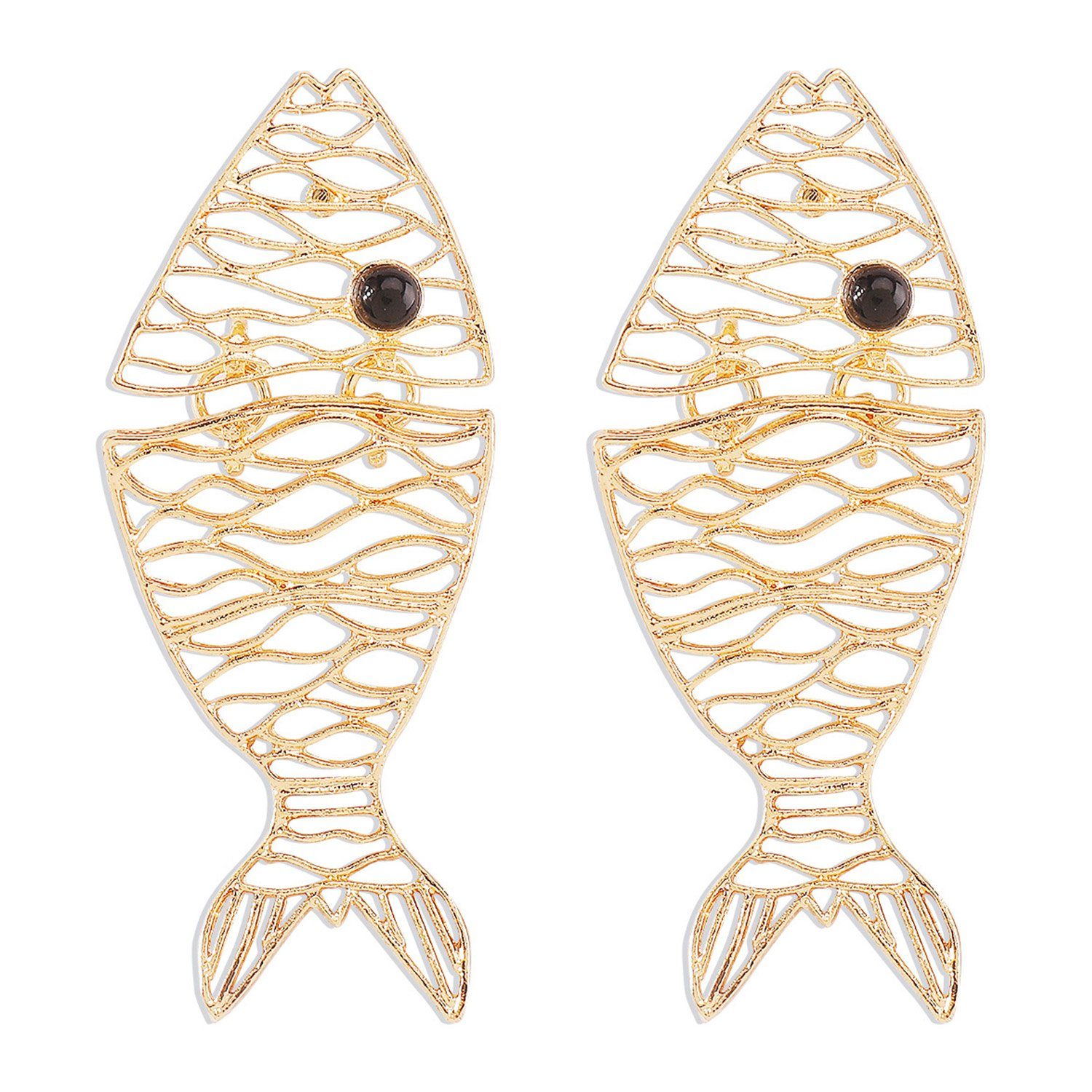 MAGICSHE Kette mit Anhänger Fischgräten-Halskette Metallische Halsband Ohrringe Gold