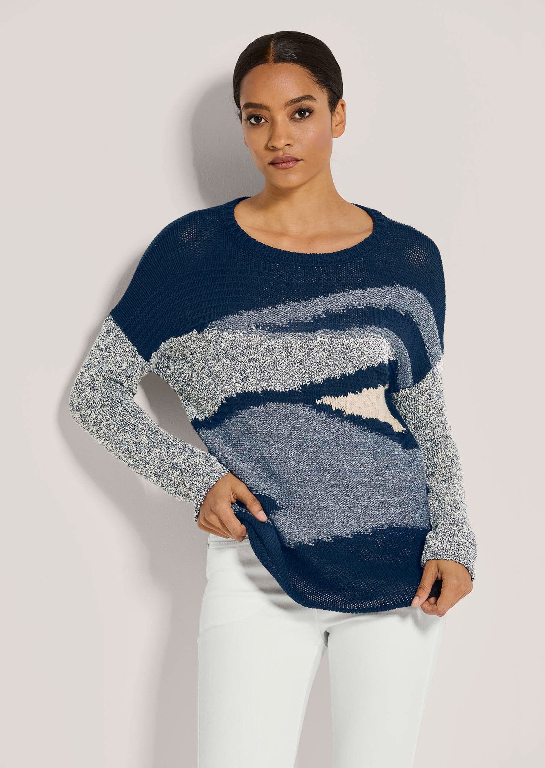 Strickpullover Rundhals-Pullover mit Intarsien