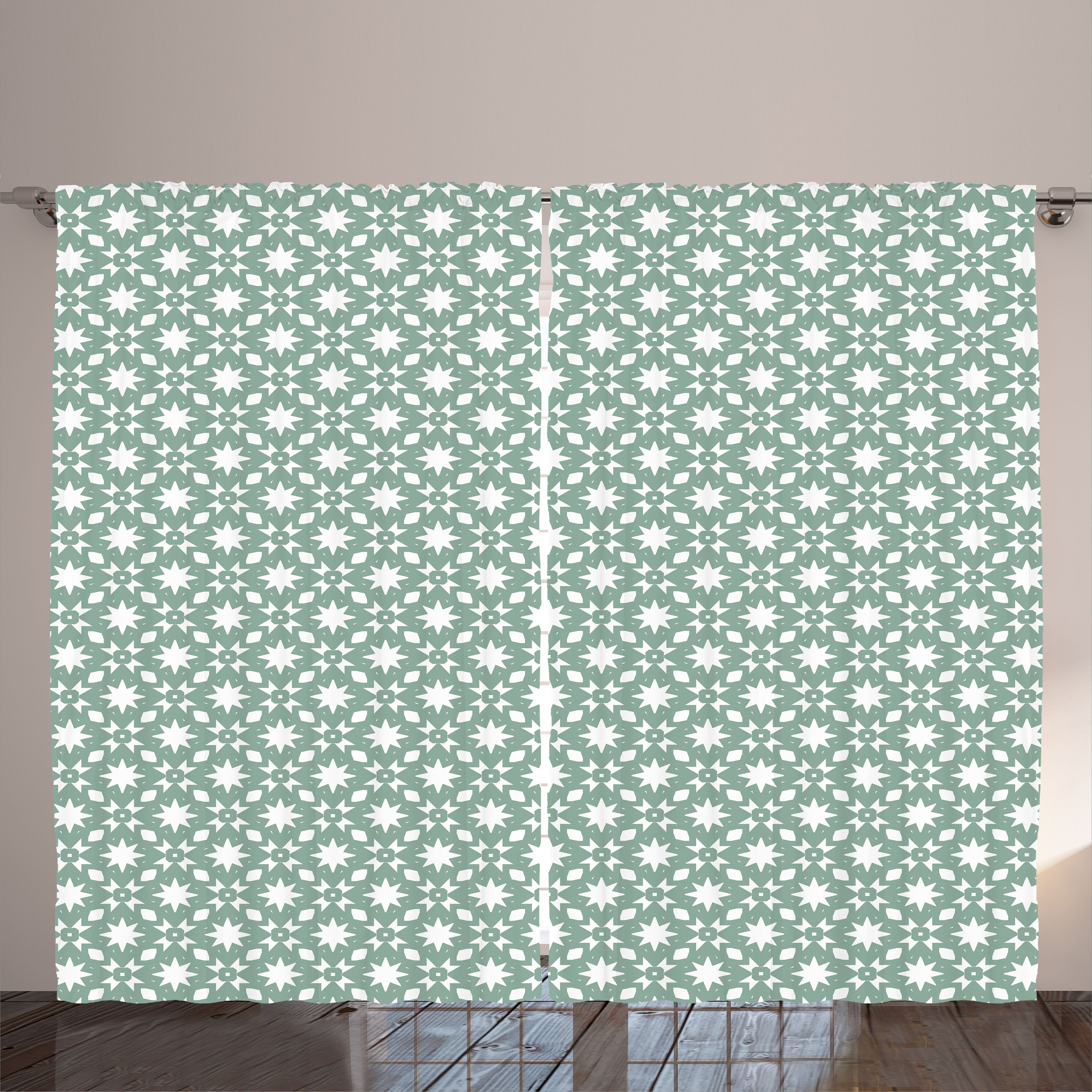 Gardine Schlafzimmer Kräuselband Vorhang mit Schlaufen und Haken, Abakuhaus, Geometrisch Zusammenfassung Starry Ornaments