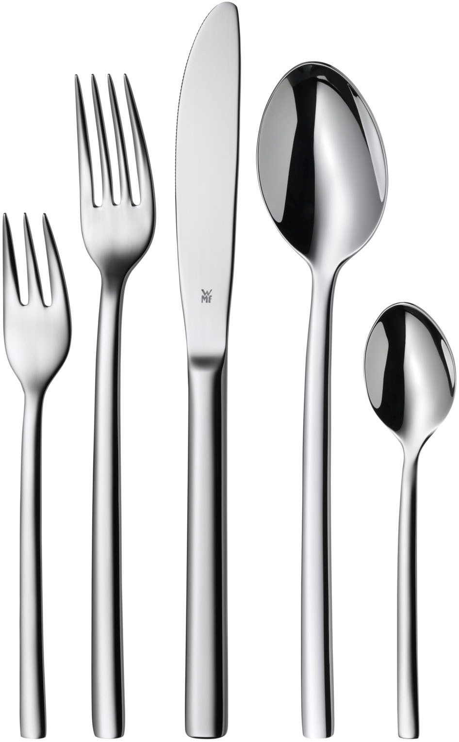 WMF Besteck-Set Miami in eleganter Optik, ergonomische Haptik, Wellenschliff-Messer (30-tlg), 6 Personen, Cromargan® Edelstahl Rostfrei 18/10, spülmaschinengeeignet, säuregeeignet, hochwertiger Besteckkasten