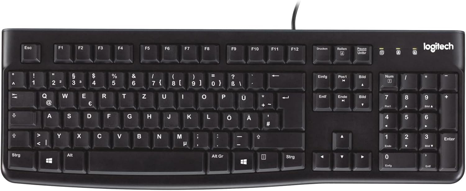 Logitech Ergonomische USB-Tastatur DE QWERTZ, kabelgebunden PC-Tastatur (QWERTZ-Layout, Plug-&-Play USB, spritzwassergeschützt, leise)