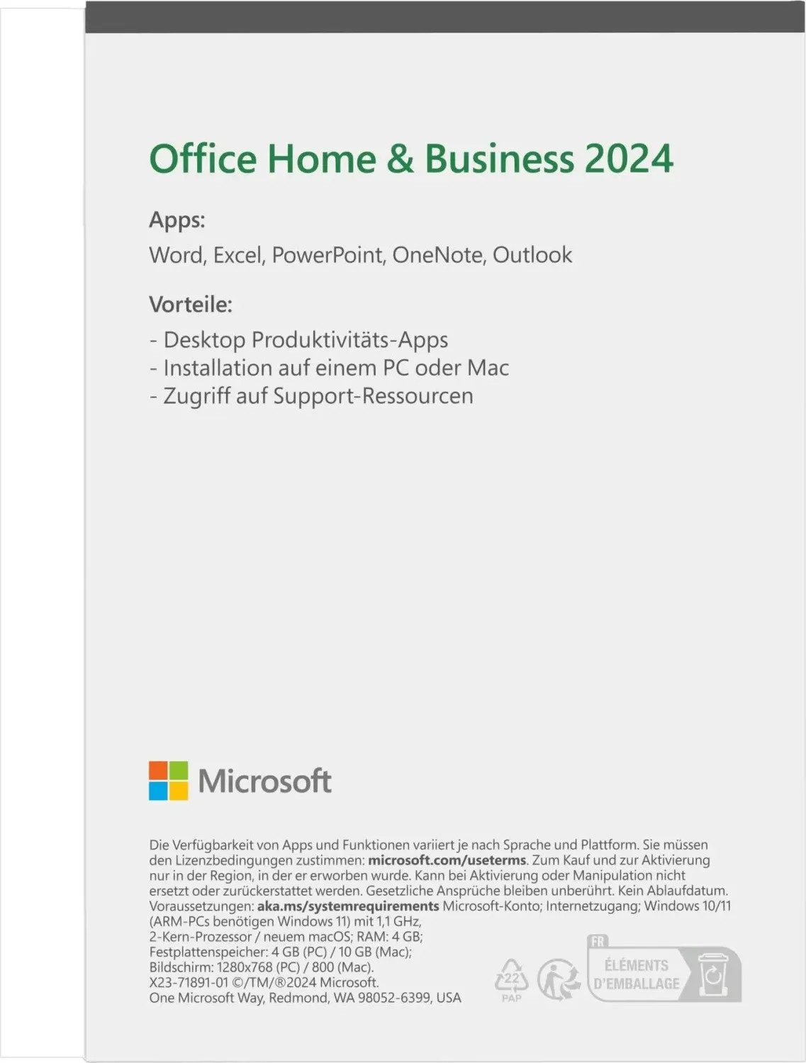 Office 2024 Home and Business English EuroZone Medialess PC/MAC