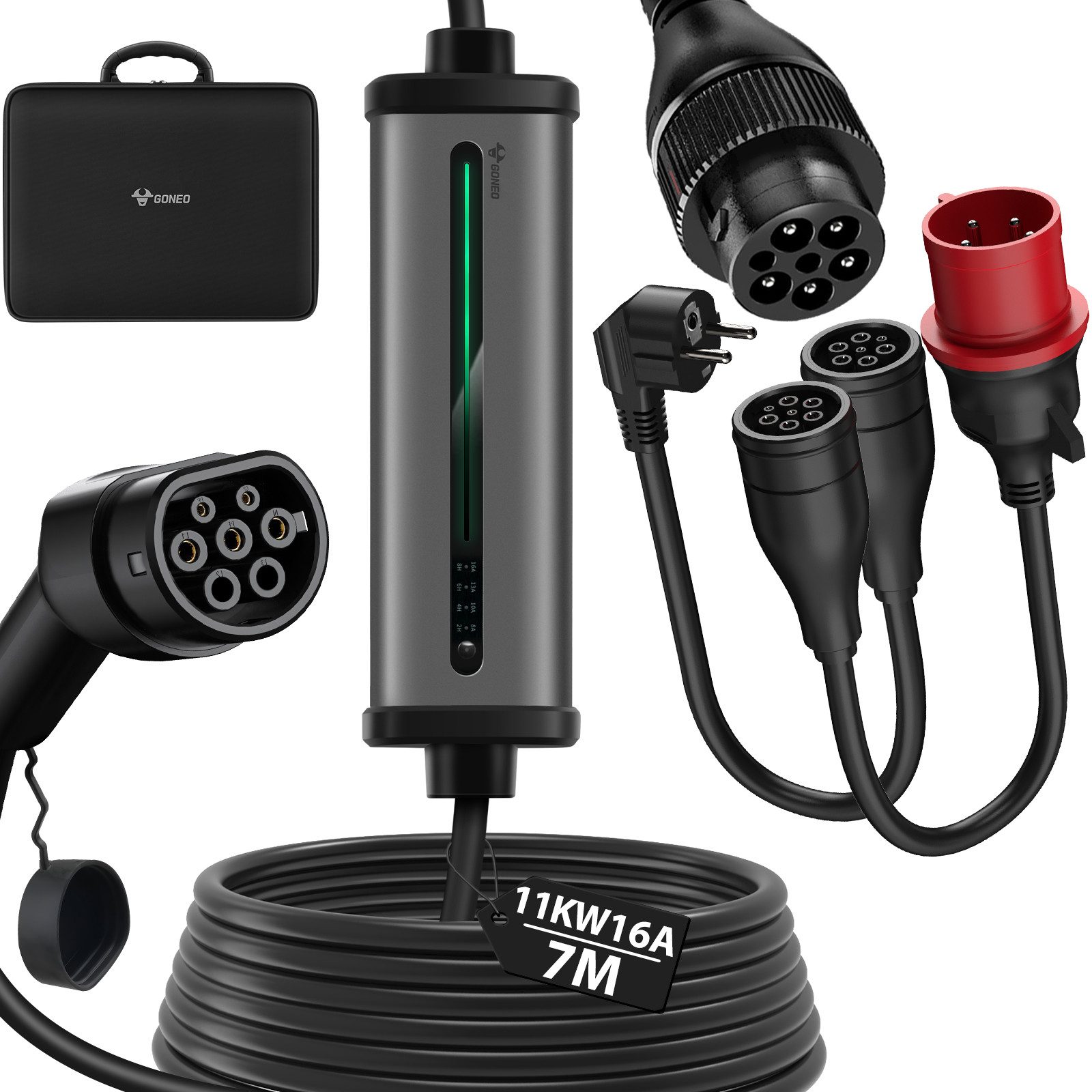 Elektroauto-Ladestation, Mobile Wallbox/Ladestation mit CEE Stecker und Schuko Stecker