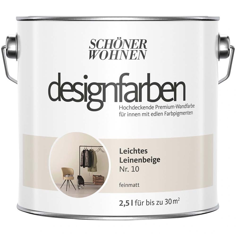 SCHÖNER WOHNEN FARBE Wandfarbe Schöner Wohnen Designfarben 2,5 Ltr. Leichtes Leinenbeige Nr. 10
