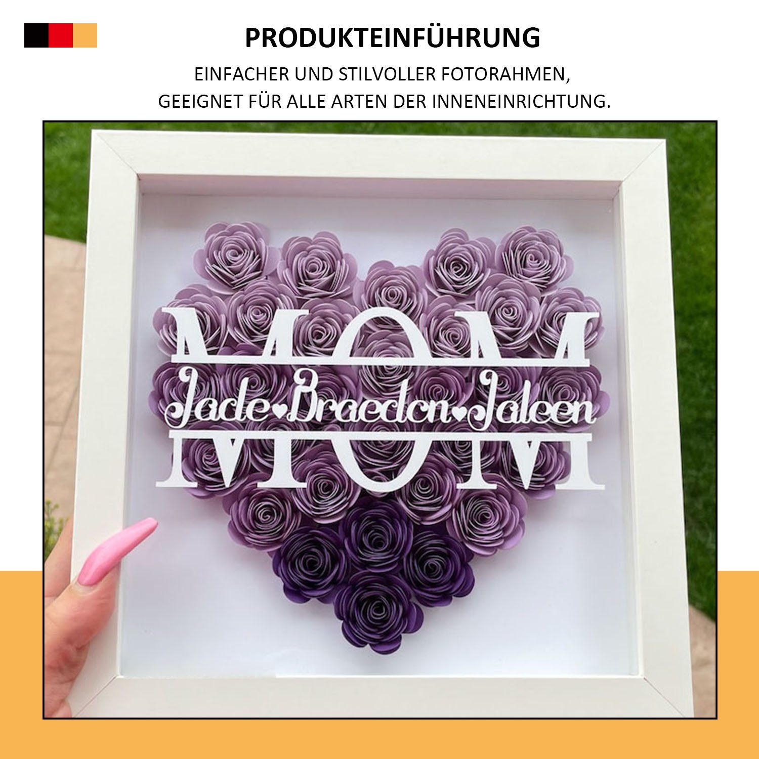 MAGICSHE Box, Mom Geburtstagsgeschenk Grün 3D Einzelrahmen 10 für Flower Fotorahmen Flower Shadow Mama als Zoll Oma Ein Farbverlauf Rosenrahmen Frame und