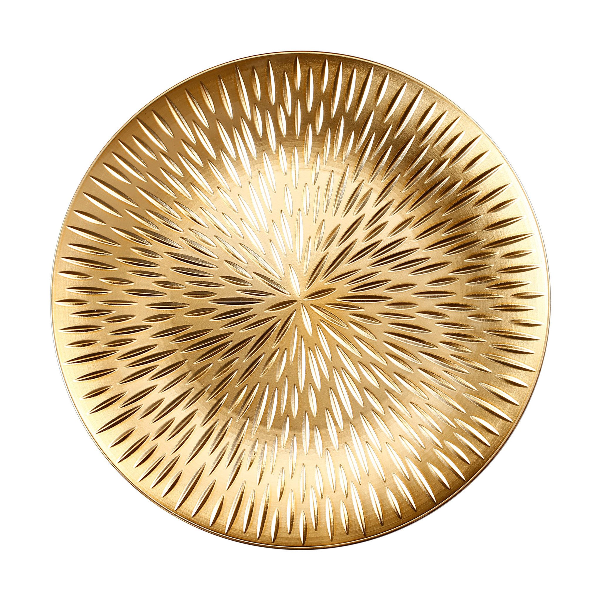 Holly & Jolly Dekoteller, Dekoteller 33cm Kunststoff mit Strahlen Muster - Gold