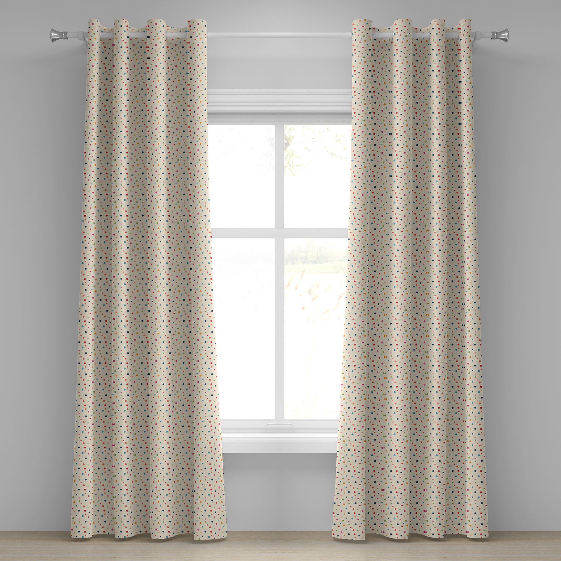Gardine Dekorative 2-Panel-Fenstervorhänge für Schlafzimmer Wohnzimmer, Abakuhaus, kosmisch Bunte Sterne Stellar