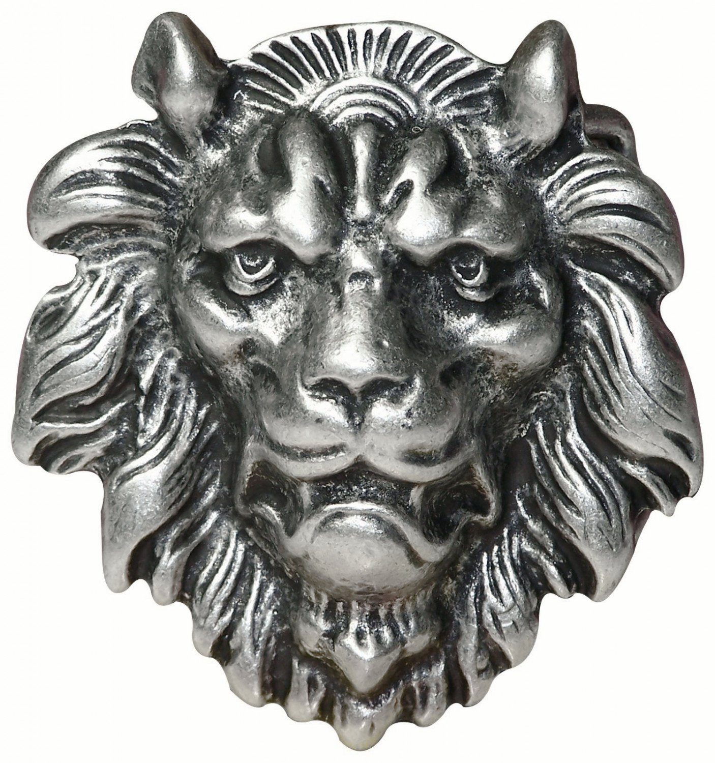 FRONHOFER Gürtelschnalle 17712 Gürtelschnalle Löwenkopf, altsilber, Lion Buckle, Löwen Schnalle