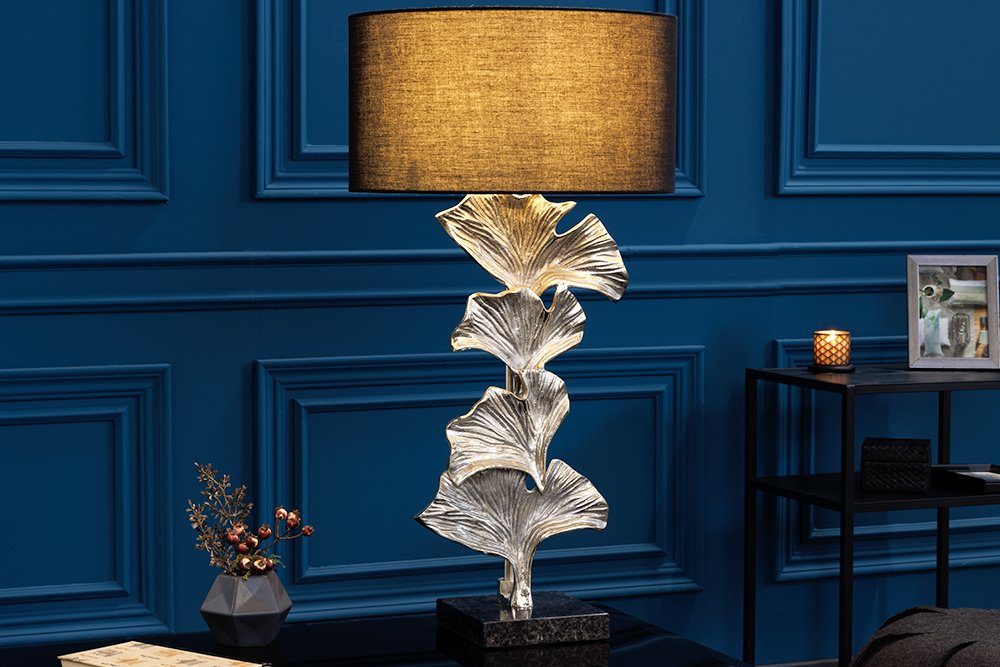 riess-ambiente Tischleuchte GINKGO 70cm schwarz / silber, Ein-/Ausschalter, ohne Leuchtmittel, Wohnzimmer · Metall · Leinen · Marmor · Modern