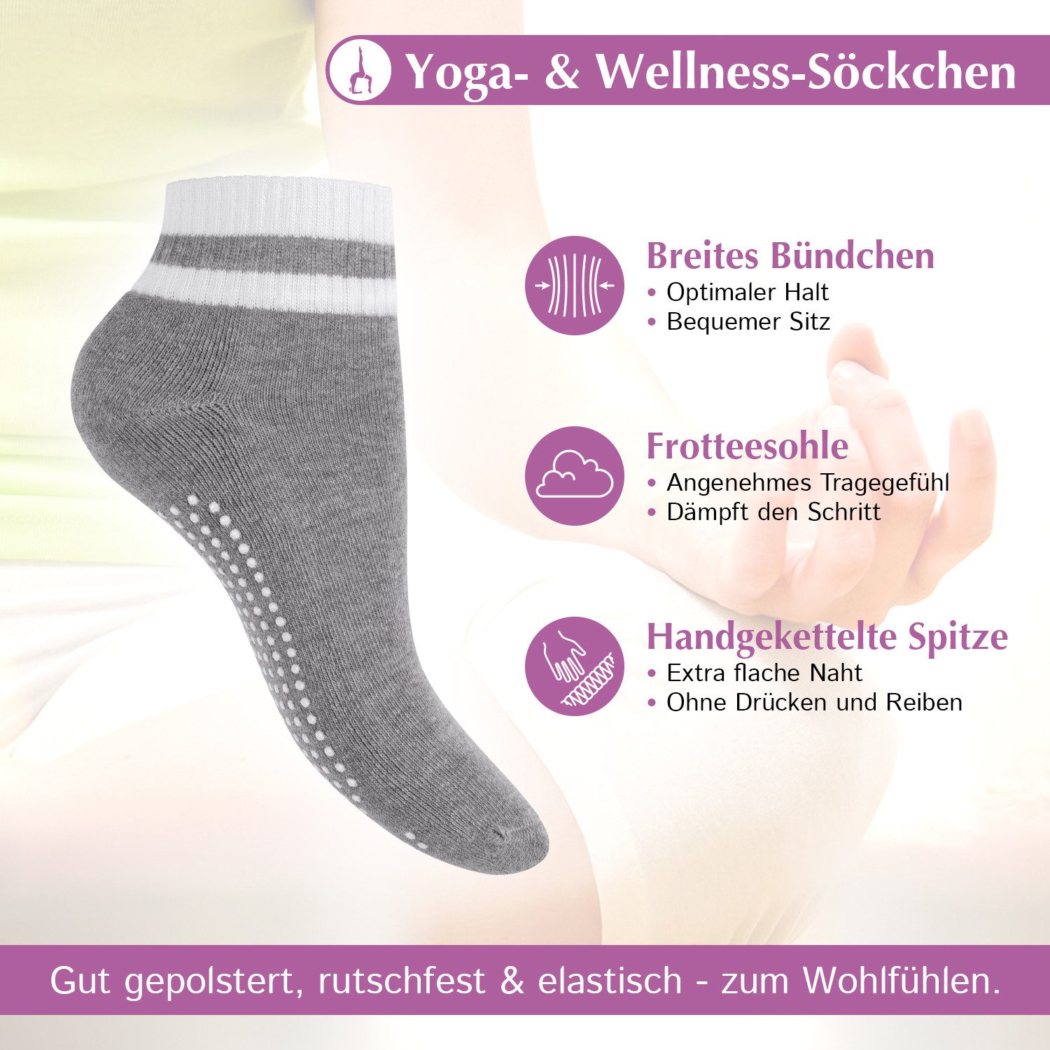 celodoro ABS-Socken Damen & Herren Yoga & Wellness Socken ABS Frotteesohle (4 Paar) – Bild 2 von 4