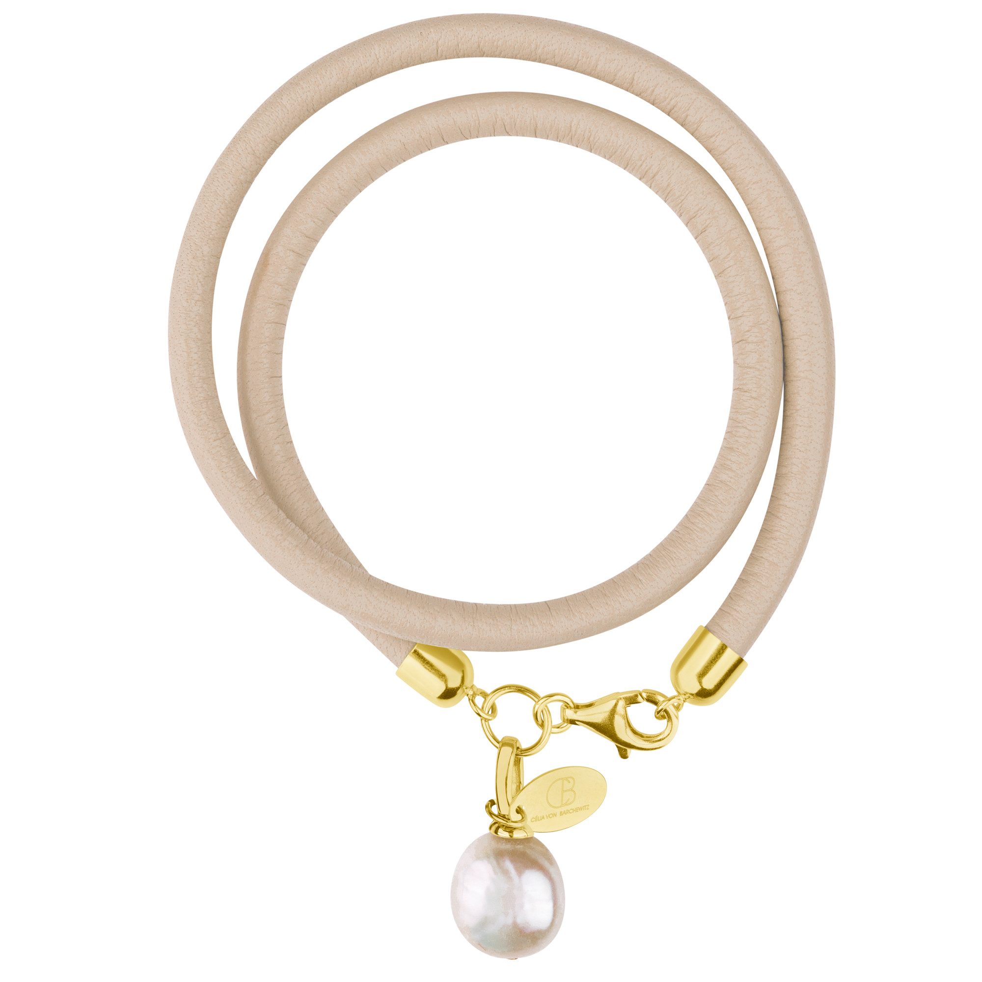 Celia von Barchewitz Wickelarmband NAPPA NOVA, echte Süßwasser-Zuchtperle semi-barocke Form, handgefertigt, 18k