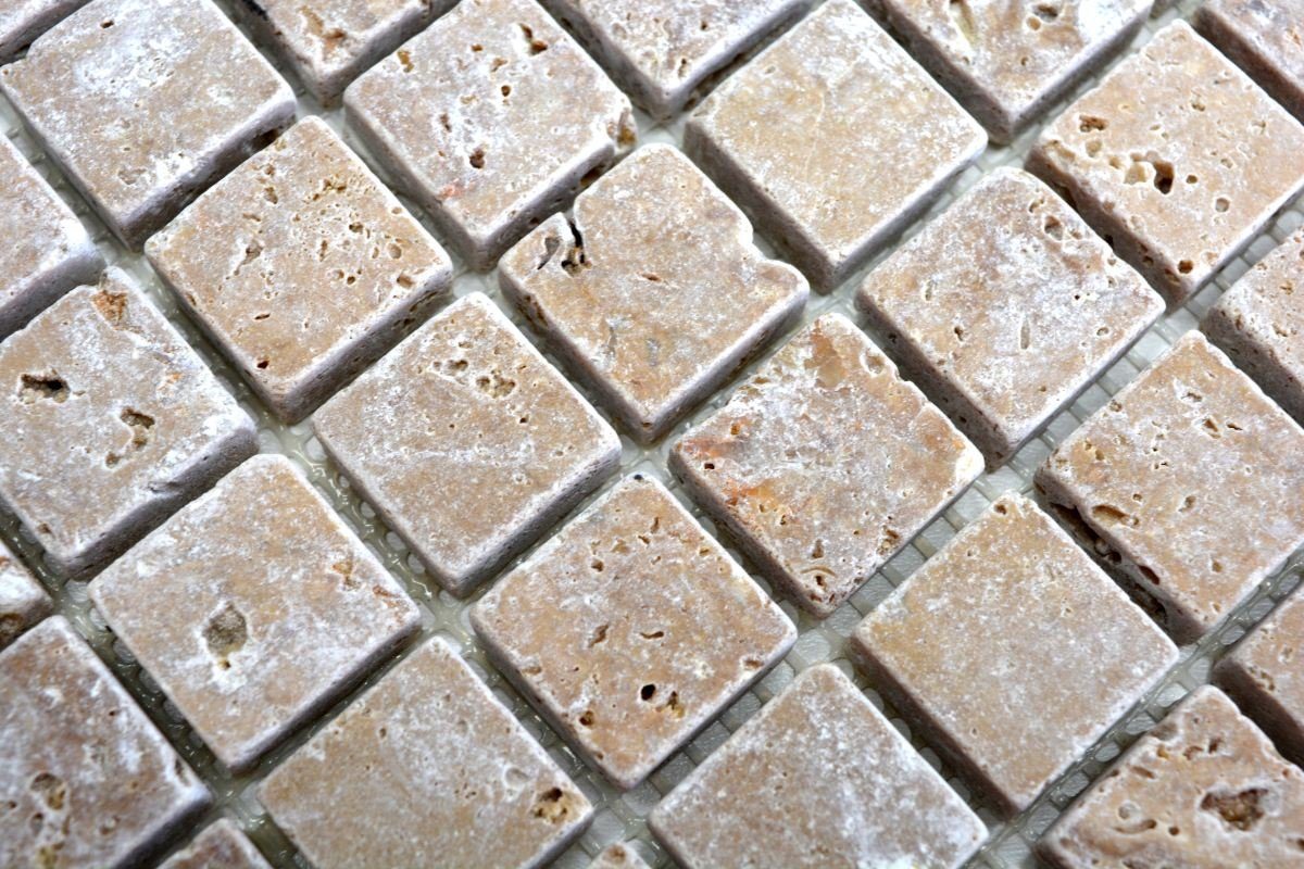 Mosani Bodenfliese Travertinmosaik Mosaikfliesen walnuss / Matten 10 matt