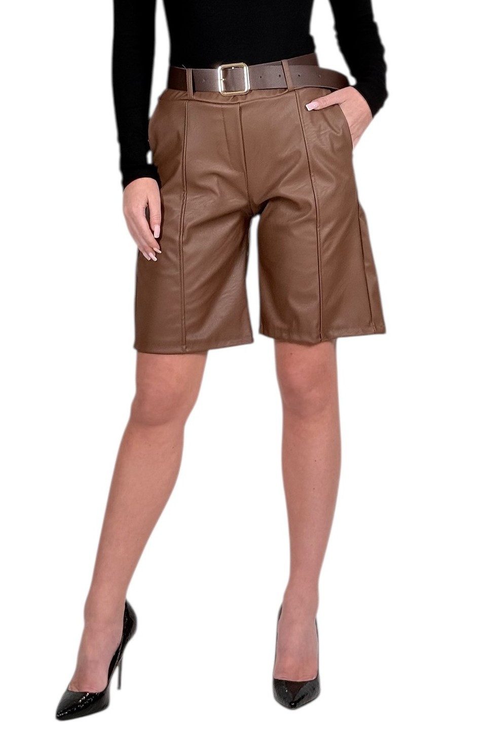 Mississhop Lederimitathose Damen Bermuda aus Kunstleder mit Gürtel M.436