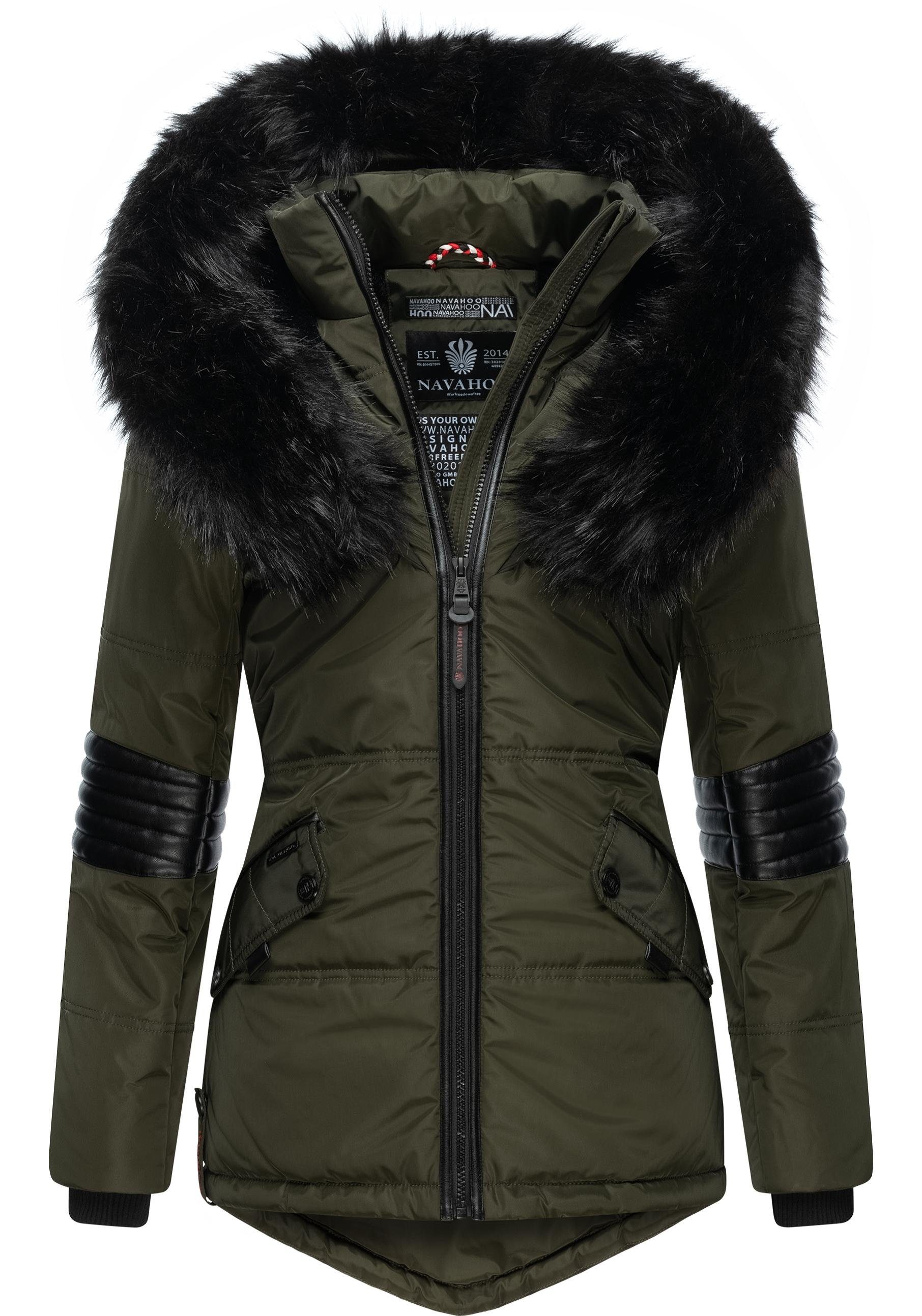 Navahoo Winterjacke Nirvana edle Steppjacke m. schwarzem Kunstpelzkragen