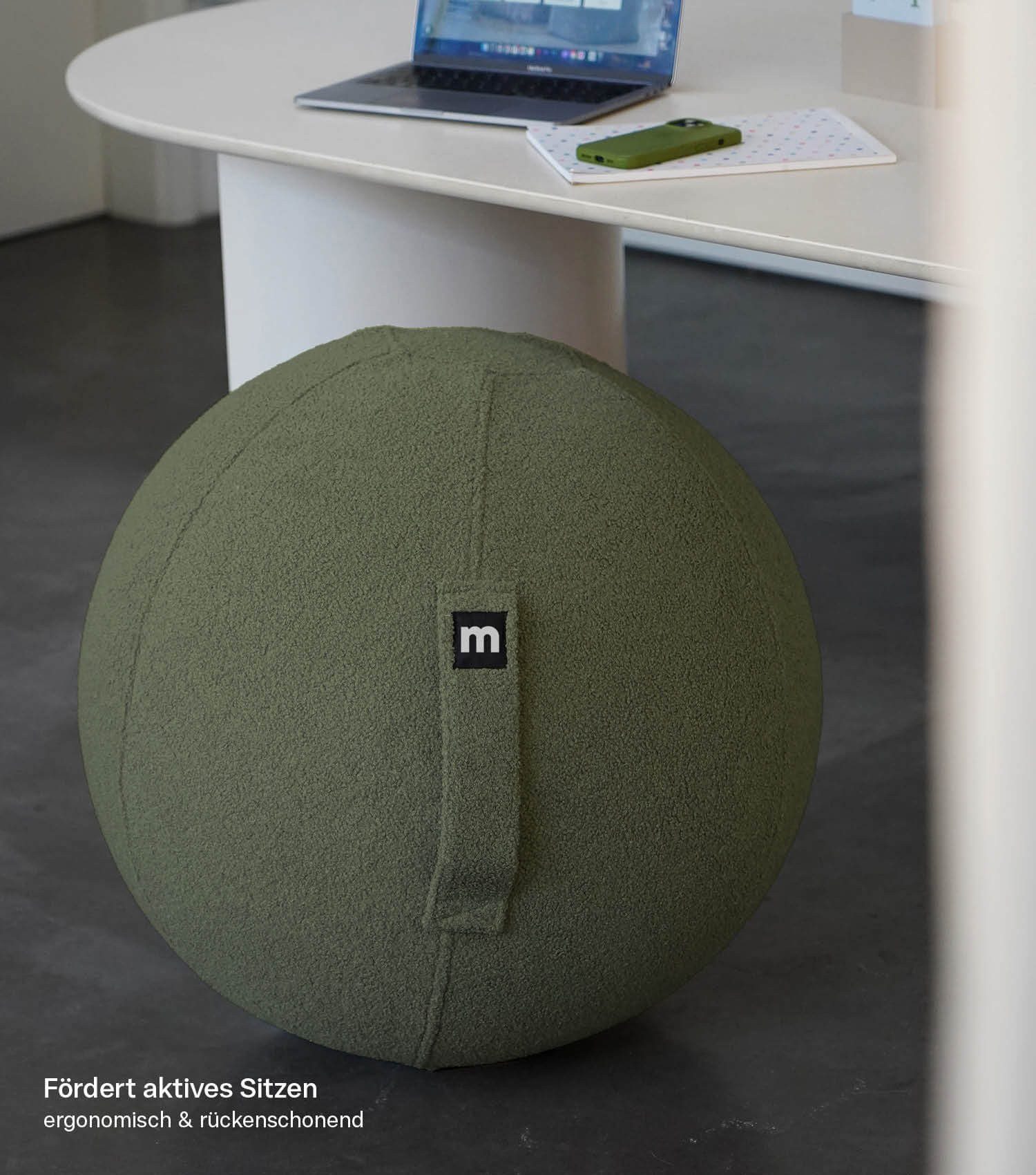 mokebo Sitzball Der Runde (mit Stoffbezug), Made in Germany, ergonomischer Hocker, Büro, Homeoffice in Grau