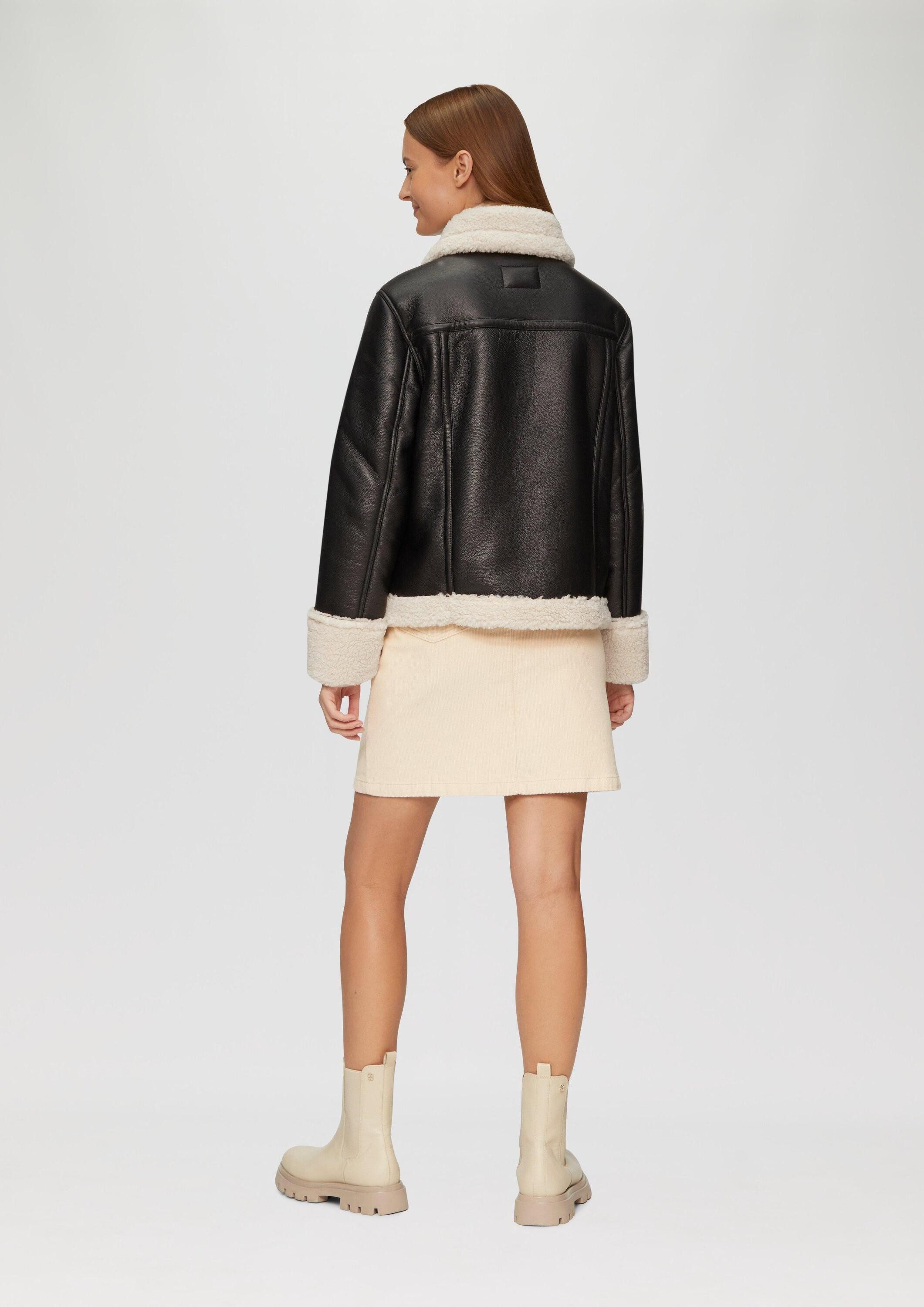 s.Oliver Winterjacke Outdoor-Jacke Jacke aus Lederimitat mit Teddyplüsch