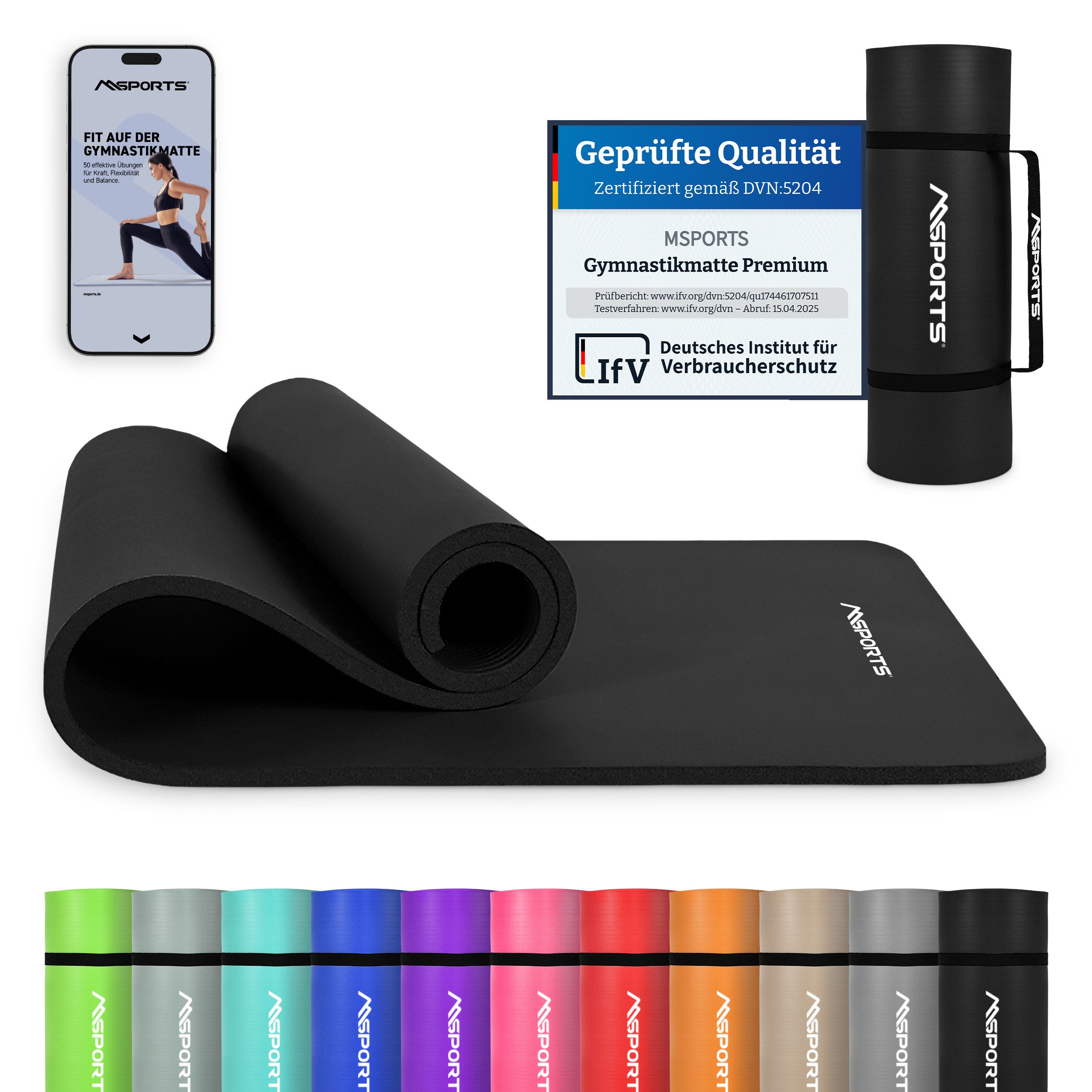 MSports® Gymnastikmatte Yogamatte inkl. Tragegurt + Poster + Workout App