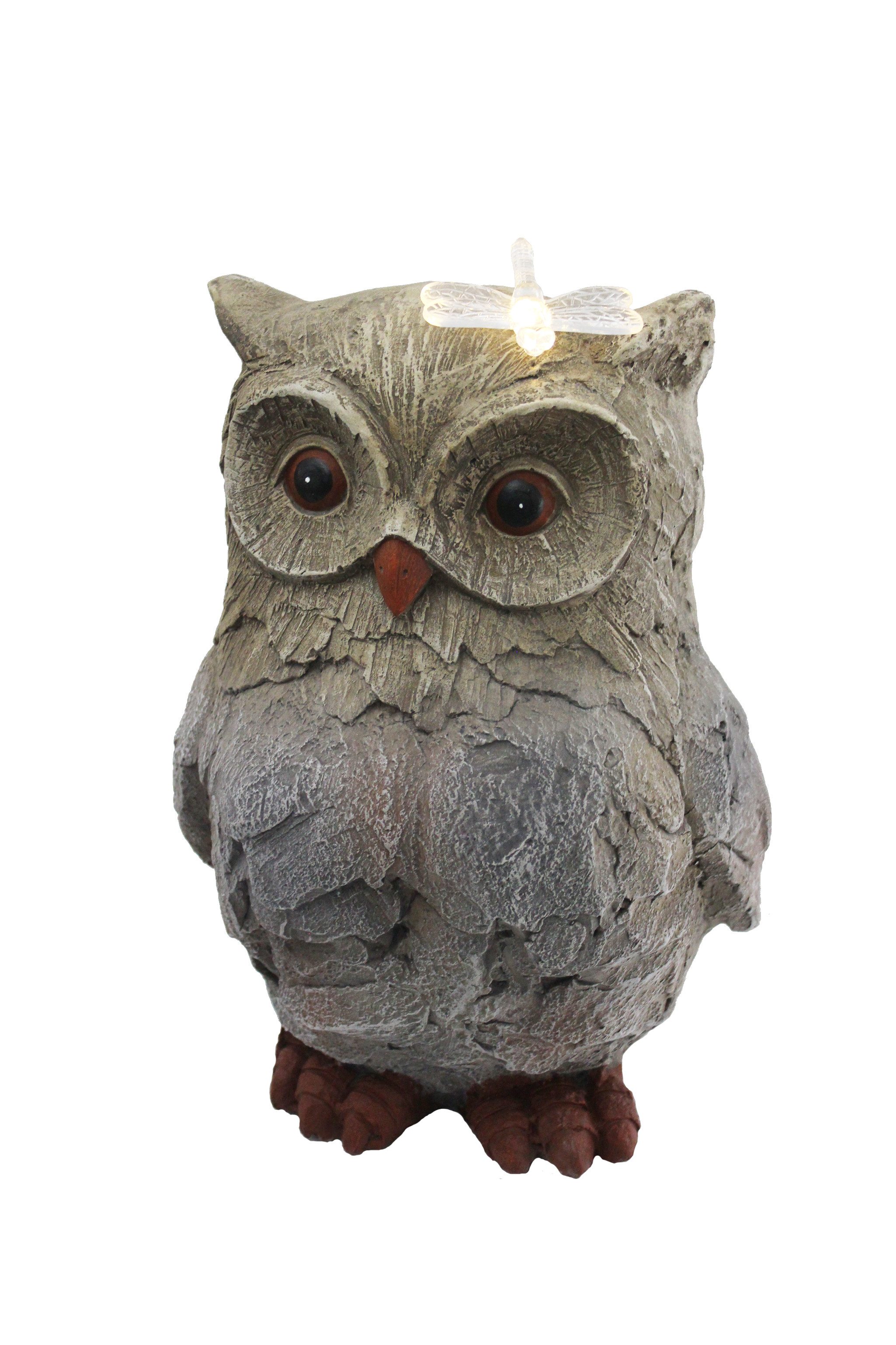 Arnusa Gartenfigur Eule mit Solarbeleuchtung Gartendekoration Steinoptik, (35 cm warmweiß), Tierfigur Solarlampe Gartendeko