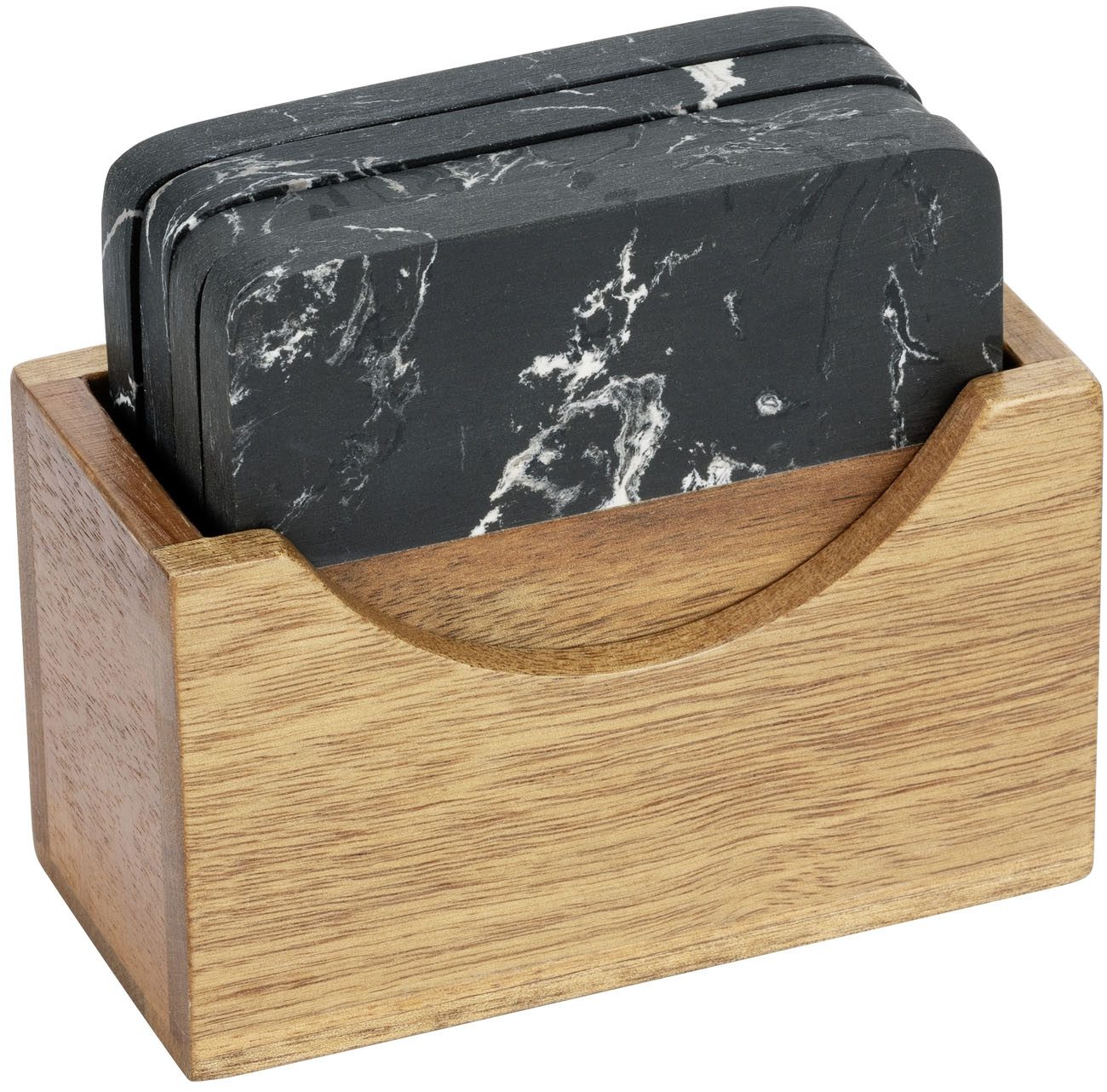 SCHÖNER WOHNEN-Kollektion Glasuntersetzer Atami, Set, 5-tlg., edle Getränkeuntersetzer aus Marmor & Akazienholz mit Halterung – Bild 4 von 5