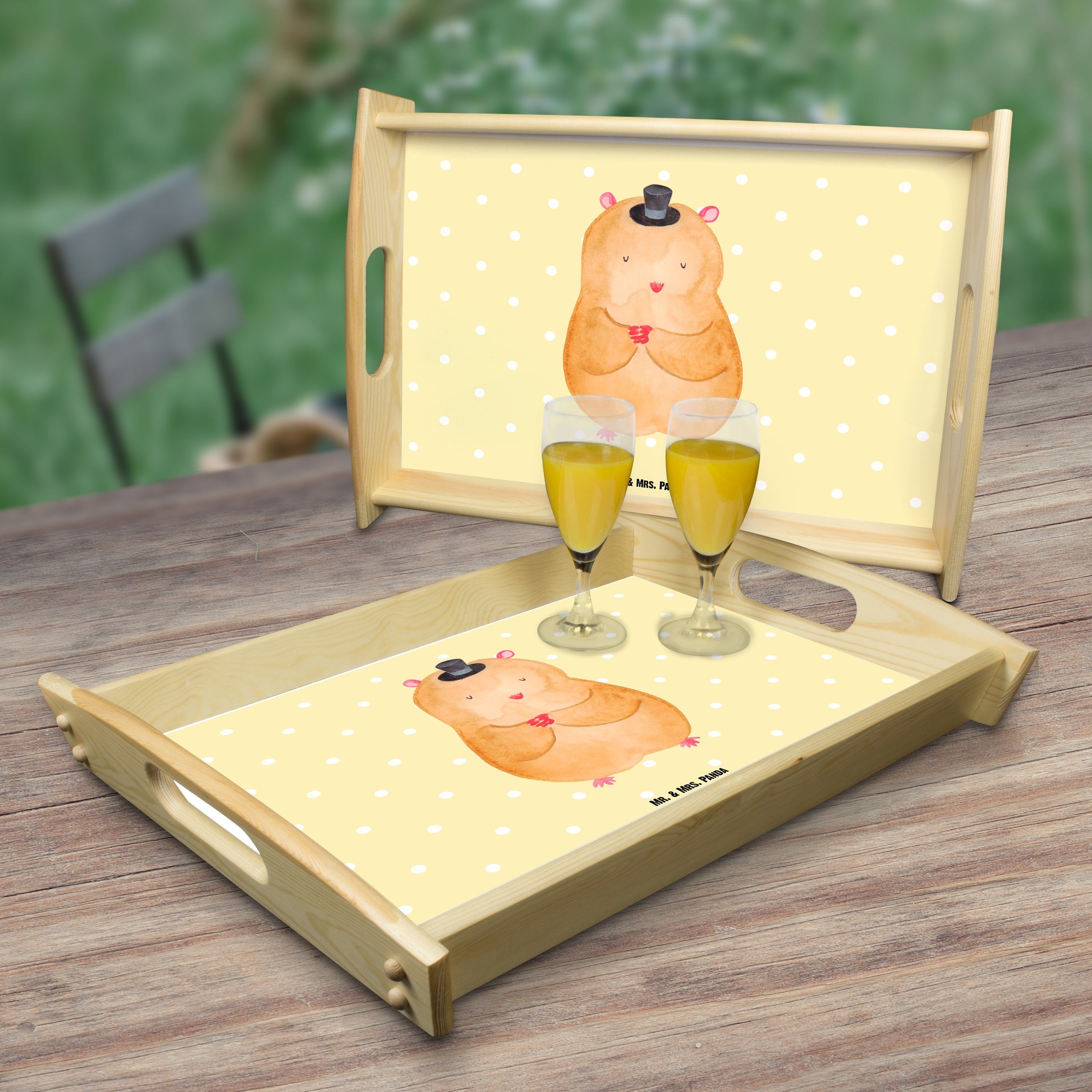 (1-tlg) Echtholz mit Frühstückstablett, - Geschenk, Mr. La, Gute Tablett Hamster lasiert, & Mrs. - Panda Pastell Hut Gelb