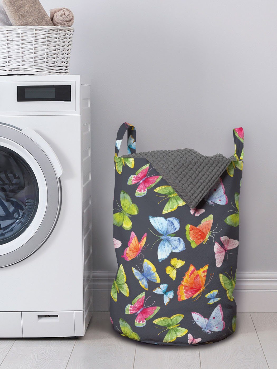 Fly Kordelzugverschluss Aquarell Wäschesäckchen Wäschekorb Griffen mit Abakuhaus Waschsalons, Schmetterling Frühling für