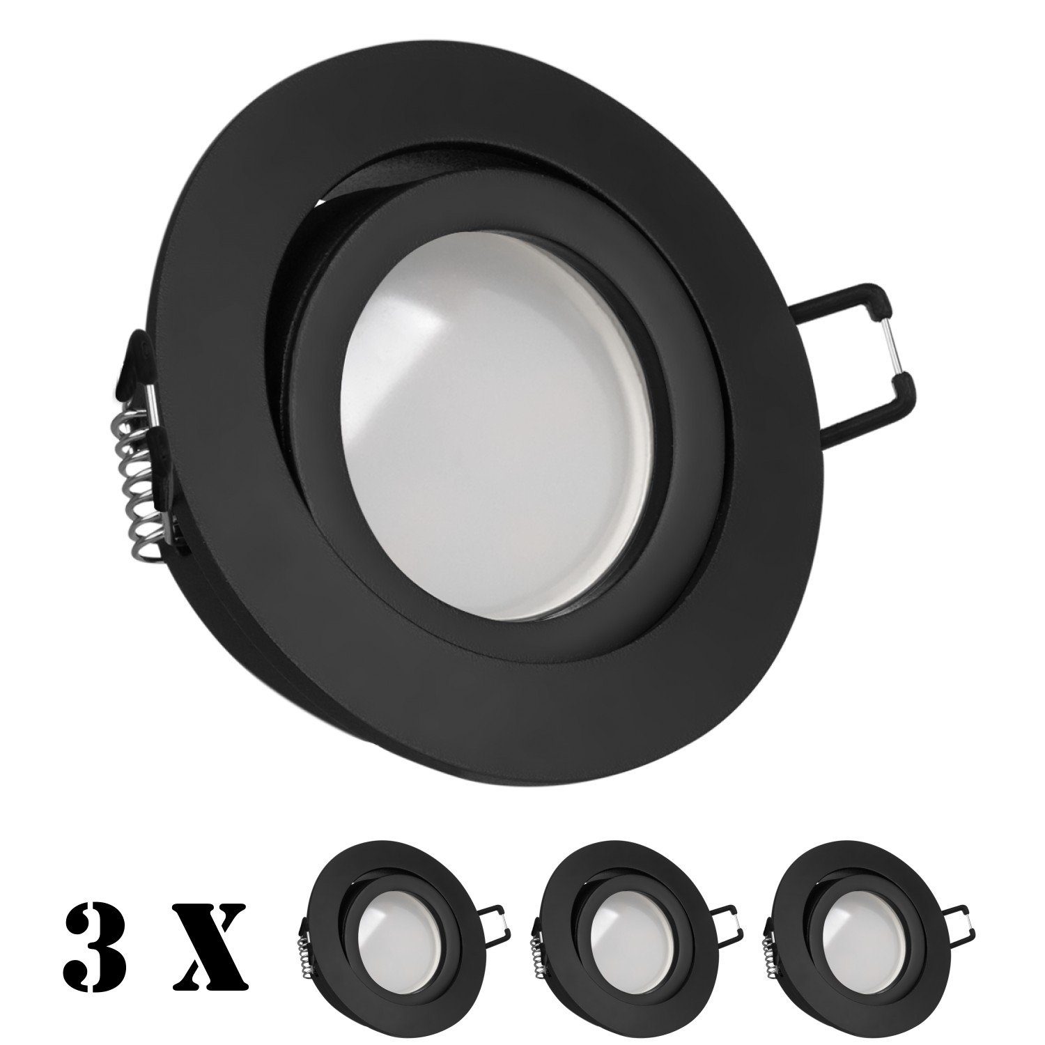 LEDANDO LED Einbaustrahler 3er LED Einbaustrahler Set schwarz matt mit SMD LED GU10 Markenstrahle