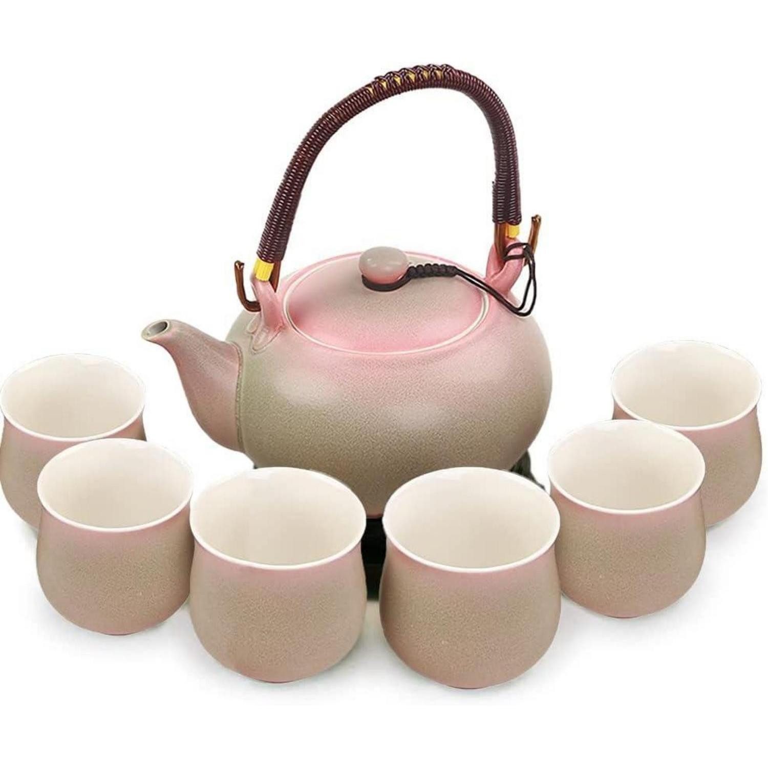 Webao Teeservice Chinesisches Tee-Set Keramik 600ml Teekanne 6 Tassen 120ml Rosa