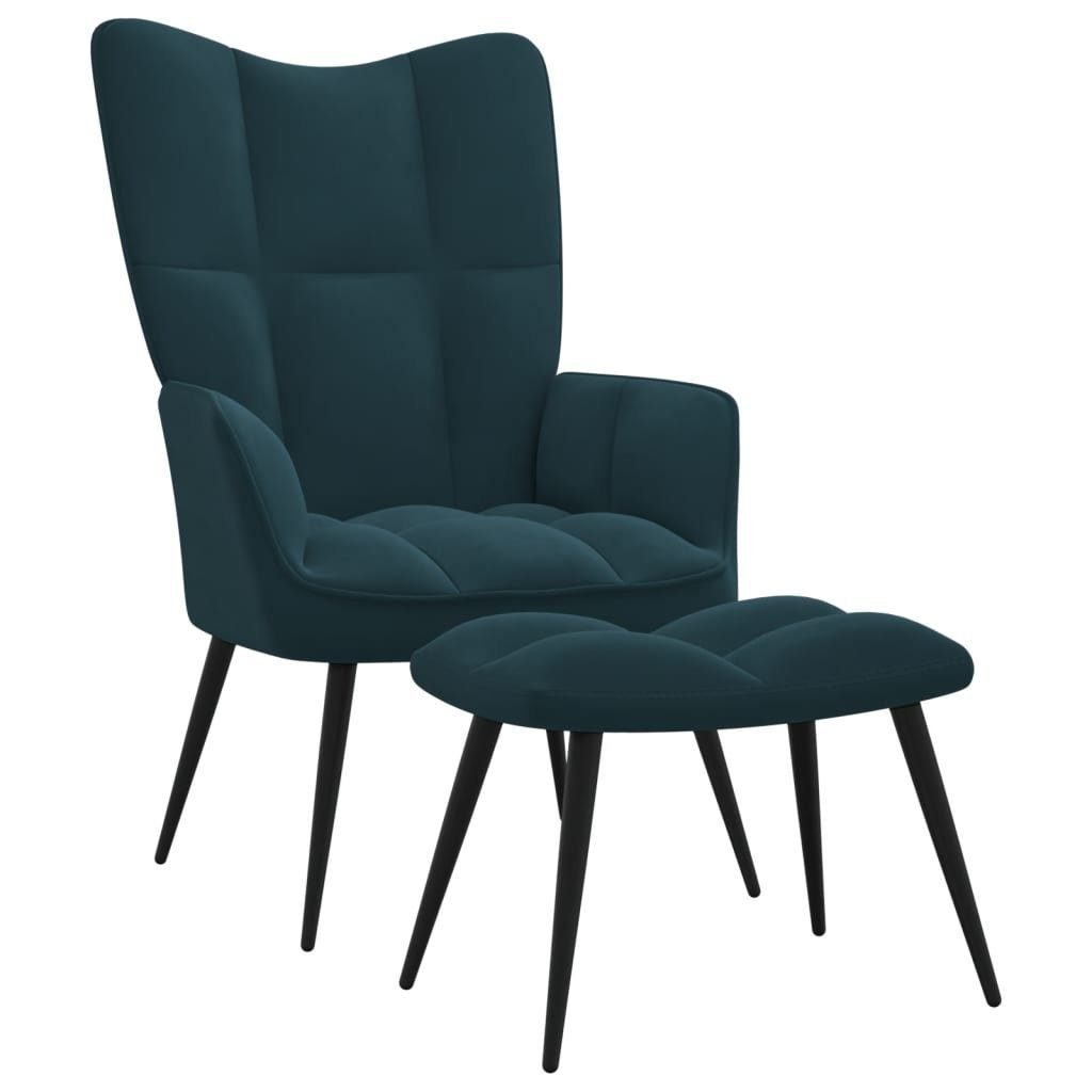 furnicato Sessel Relaxsessel mit Hocker Blau Samt