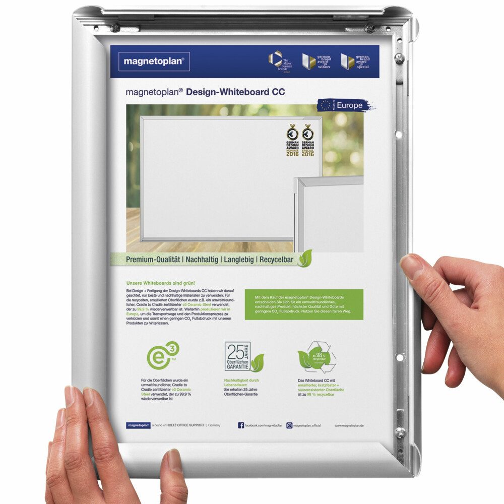 magnetoplan® Anzeigetafel Wandprospekthalter mit Klapprahmen zur Wandmontage - DIN 2 - Silber (1-St)