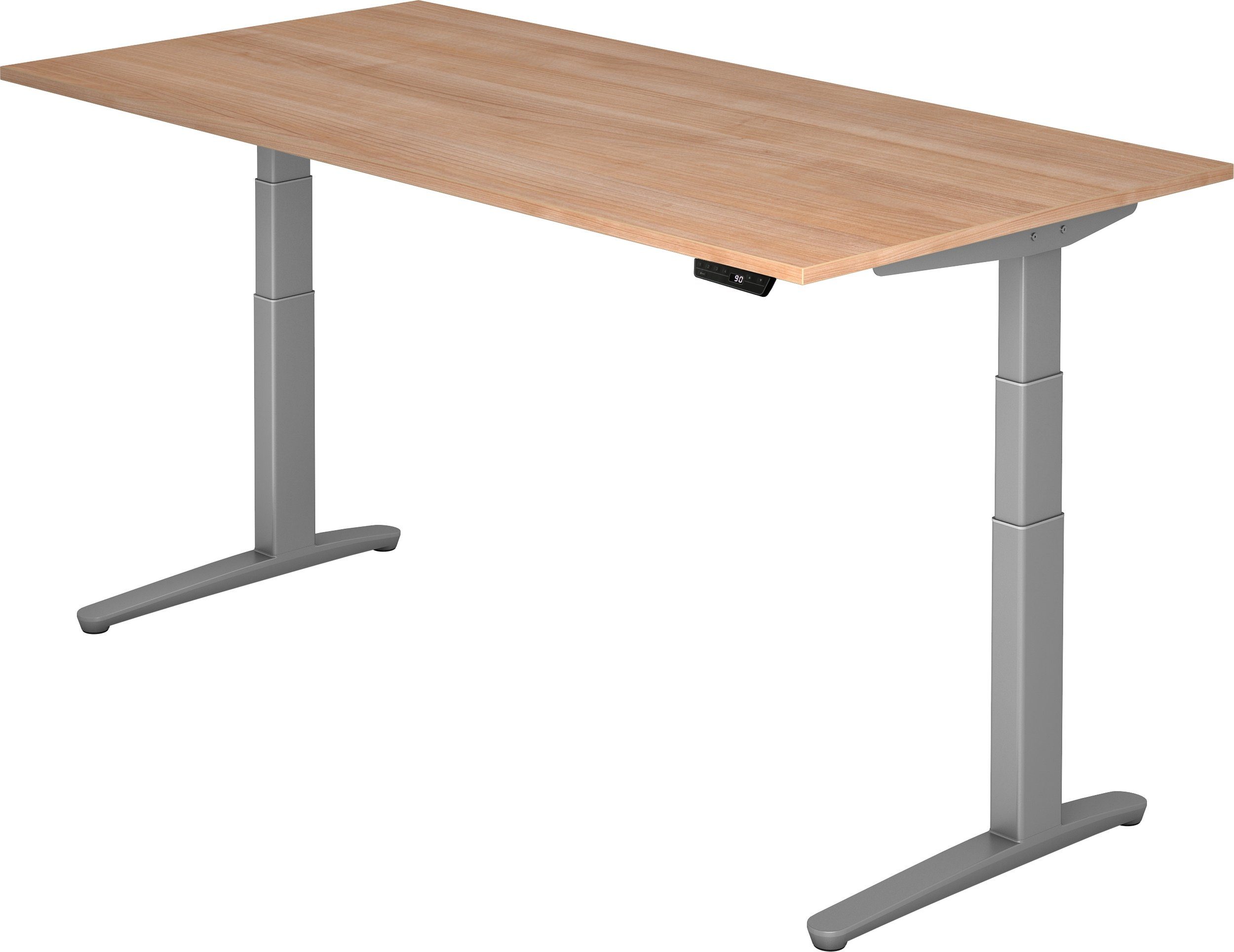 x 200 XBHM, 100 cm Rechteck: Nussbaum Schreibtisch Dekor: Schreibtisch - elektrisch Gestell: Silber - bümö