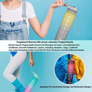 REDOM Trinkflasche Sport Wasserflasche Auslaufsicher Sportflasche 1 Liter BPA-Frei 1L, Zeitmarkierung und Strohhalm Fitness Outdoor Camping Fahrrad Wandern