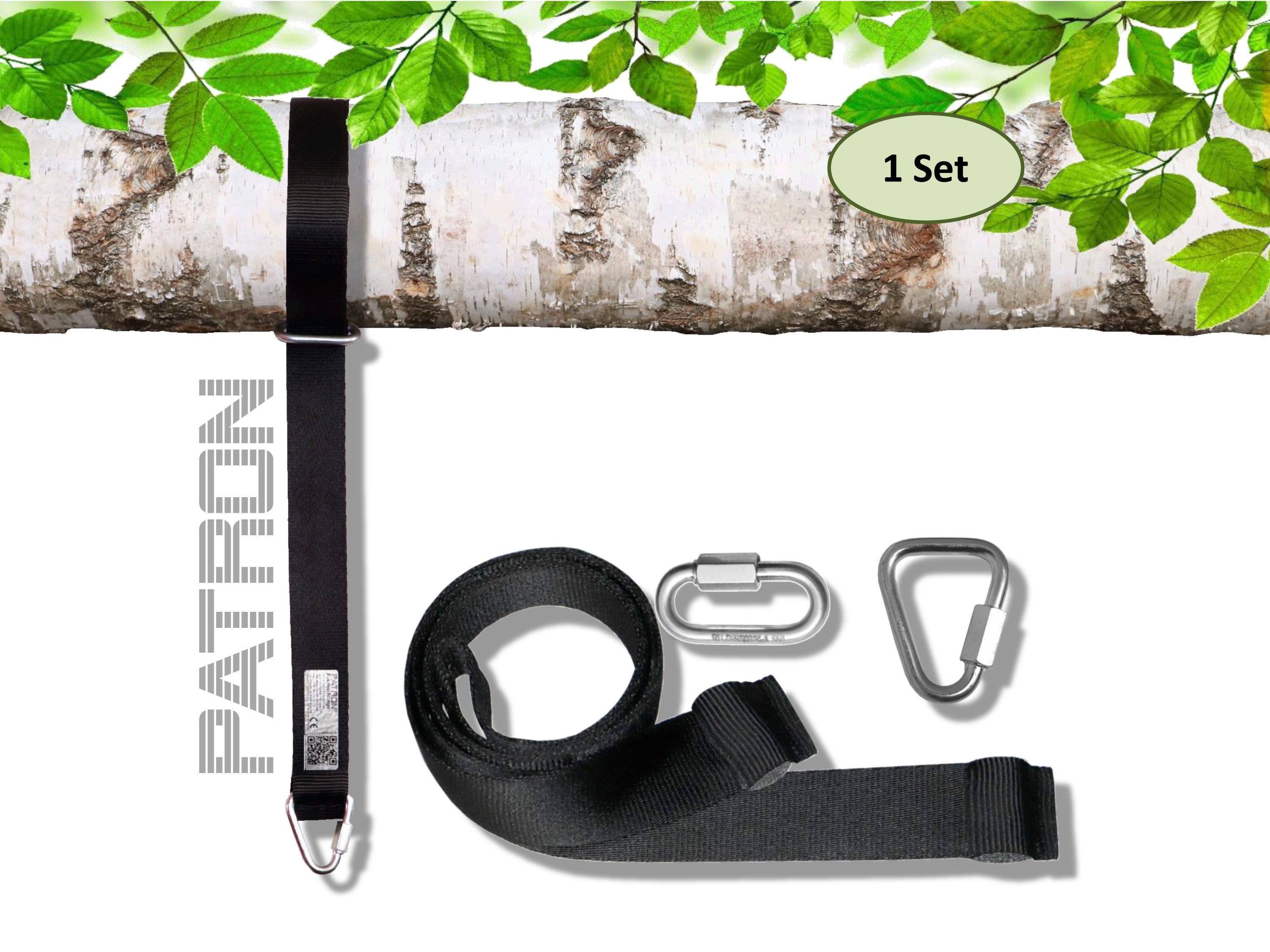 PATRON Schaukelhaken PATRON® Baumschlinge 3m Made in Germany 2 Karabiner Gratis Hightech