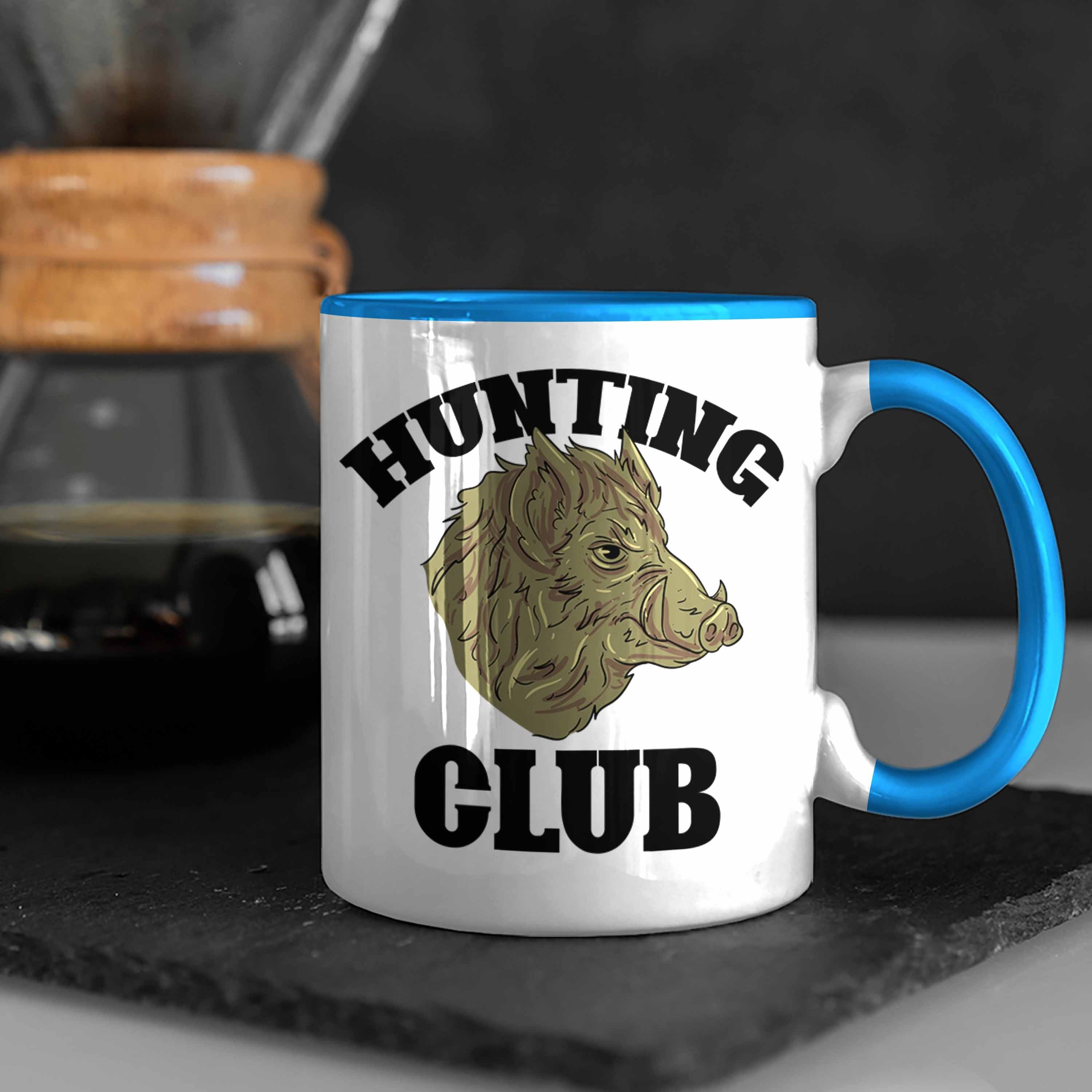 Wildschwein Jag Geschenk Geschenkidee Spruch Trendation Blau Jäger Club Tasse Hunting Tasse