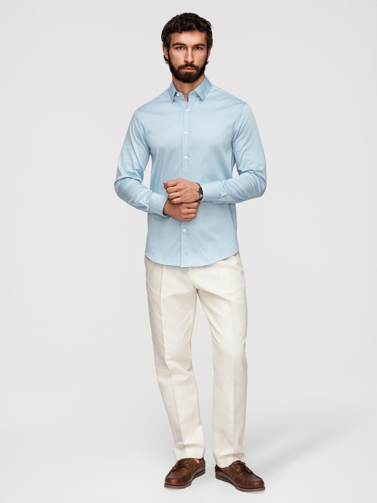 OMBRE Businesshemd Herren Slim-Fit Businesshemd mit Kentkragen Blau S (kein Set, 1-tlg) Slim Fit