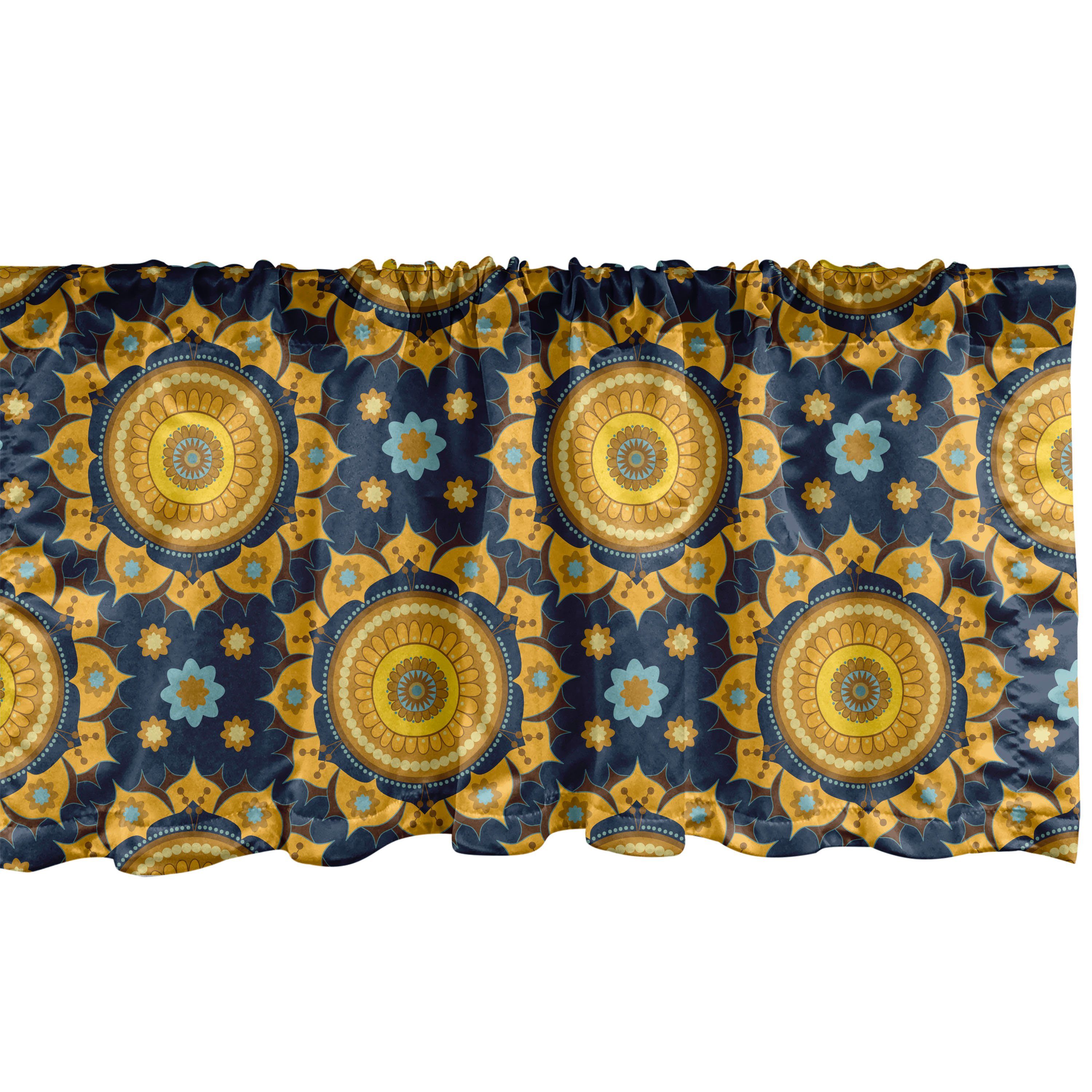 Scheibengardine Vorhang Volant für Küche Schlafzimmer Dekor mit Stangentasche, Abakuhaus, Microfaser, Ethnisch Sun-Symbol Motive Grafik