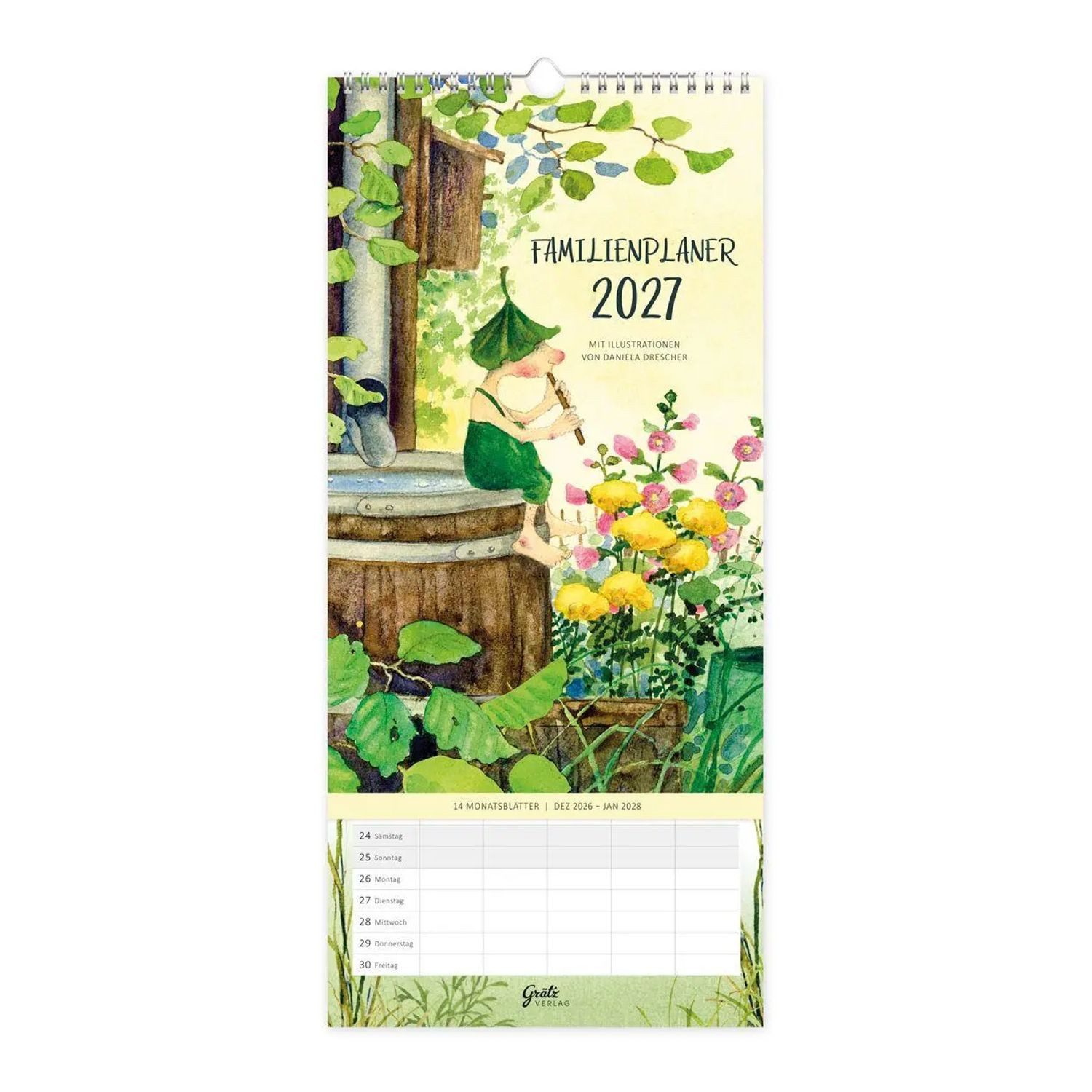 Grätz Verlag Familienkalender Familienplaner Giesbert der Regenrinnenwicht 2027