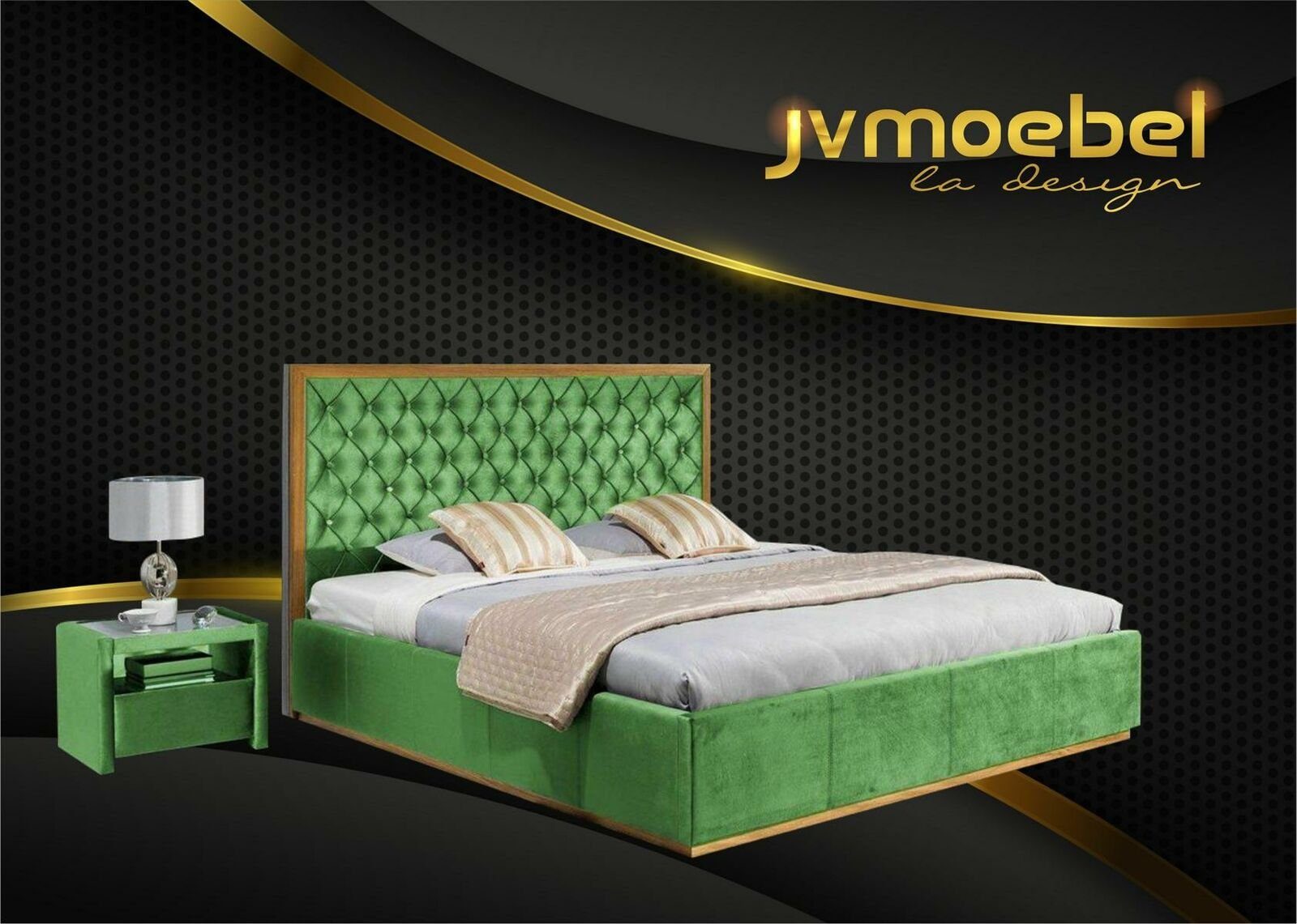 Modern Textil Bett, Möbel Design JVmoebel Grün Bettgestell Schlafzimmer Bett 140x200