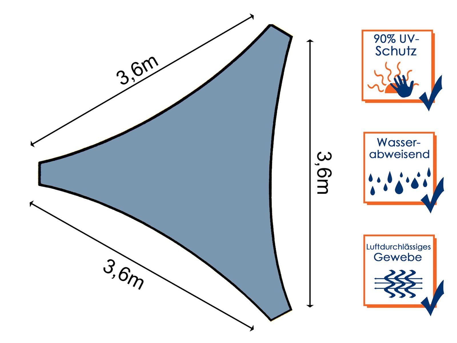 PEREL Sonnensegel, dreieckiges 5,6-11m² Dreiecksegel Sonnenschutz-Segel Terrasse & Balkon