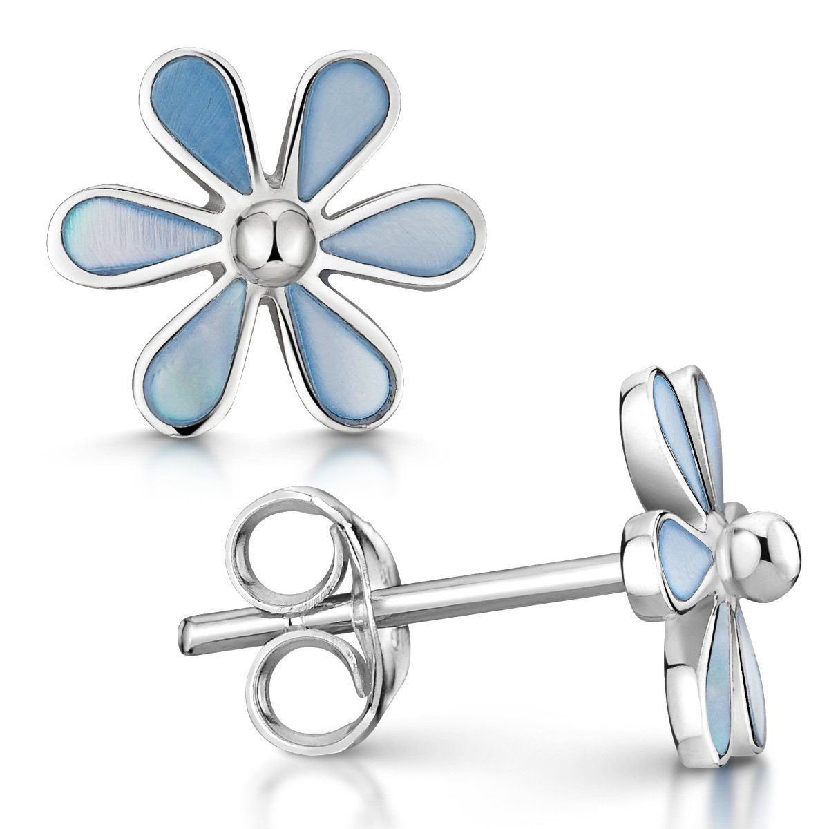 Materia Paar Ohrstecker Perlmutt Blume Hellblau SO-421, 925 Sterling Silber