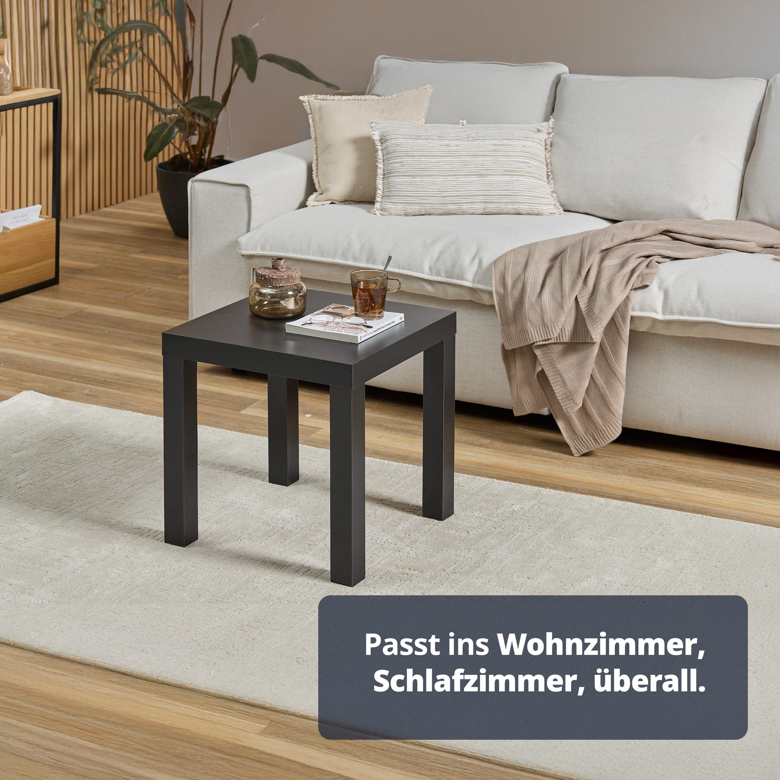 KHG Beistelltisch kleiner Couchtisch quadratisch, Nachttisch Schwarz (Holzwerkstoff foliert, 5 kg belastbar, 45x45x45 cm, pflegeleicht, ideal für Wohn- und Schlafzimmer), Pflegeleicht, Quadratisch