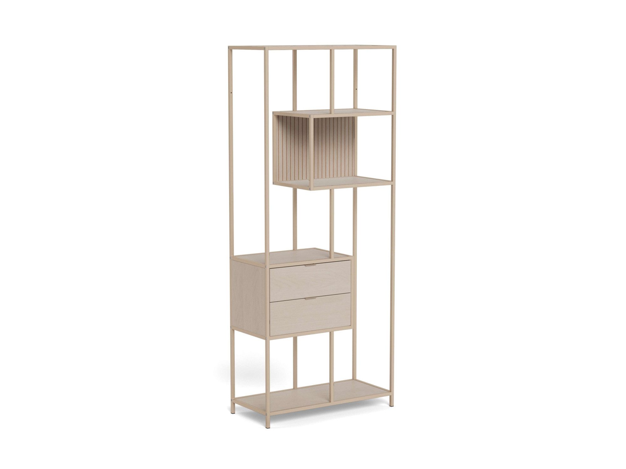 ACTONA GROUP Regal Seaford, Standregal, Regal, Raumteiler, schwarzer Stahlrahmen, 2 Schubladen, Wendemodul, Breite 77 cm