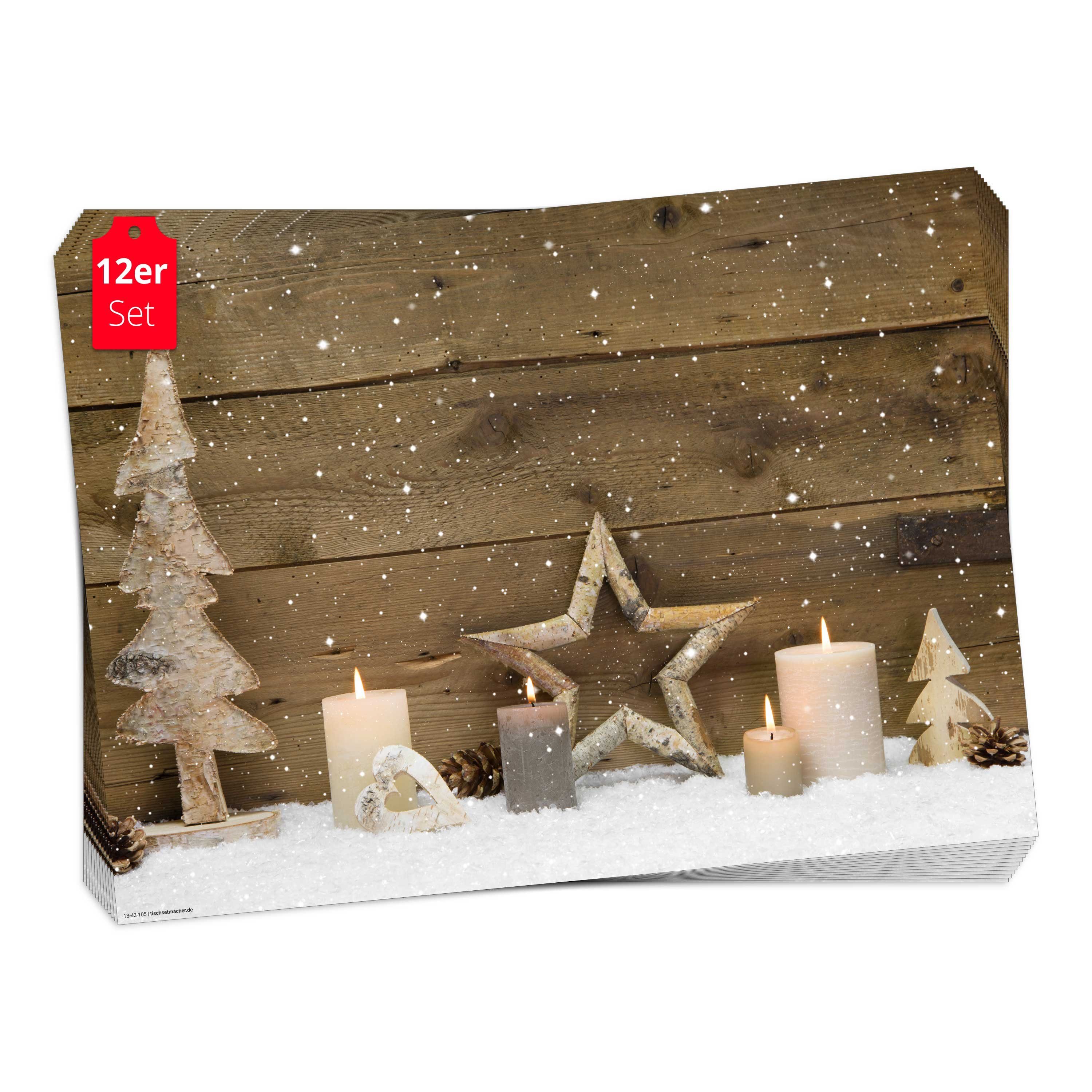 Tischsetmacher Platzset Столовые наборы I Platzsets - Weihnachten - Arrangement aus Holz, (aus Naturpapier in Aufbewahrungsmappe, 12-St., 44 x 32 cm / braun), Made in Germany