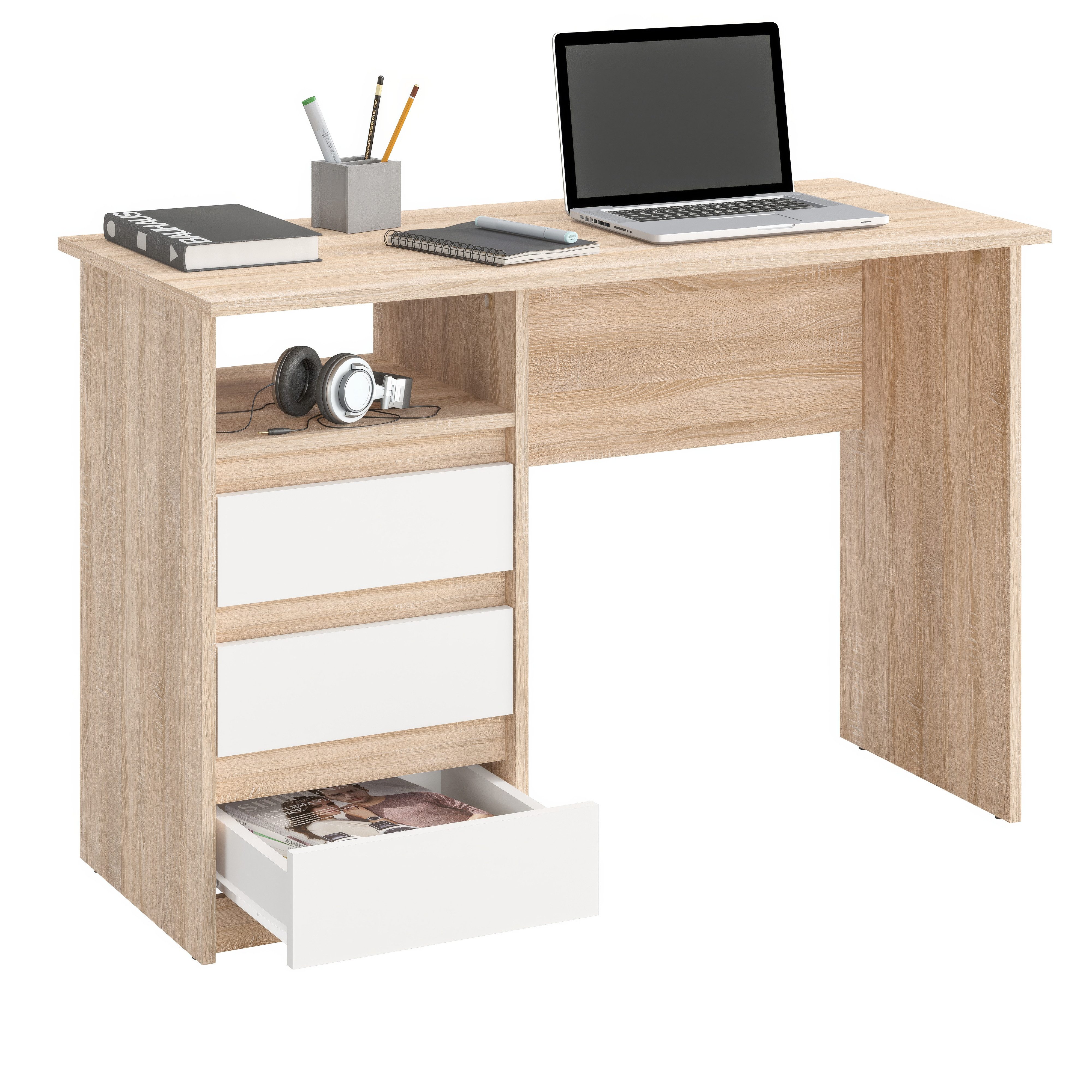 KOMTO Schreibtisch Oslo 110 Schreibtisch mit Schubladen Bürotisch Computert günstig online kaufen